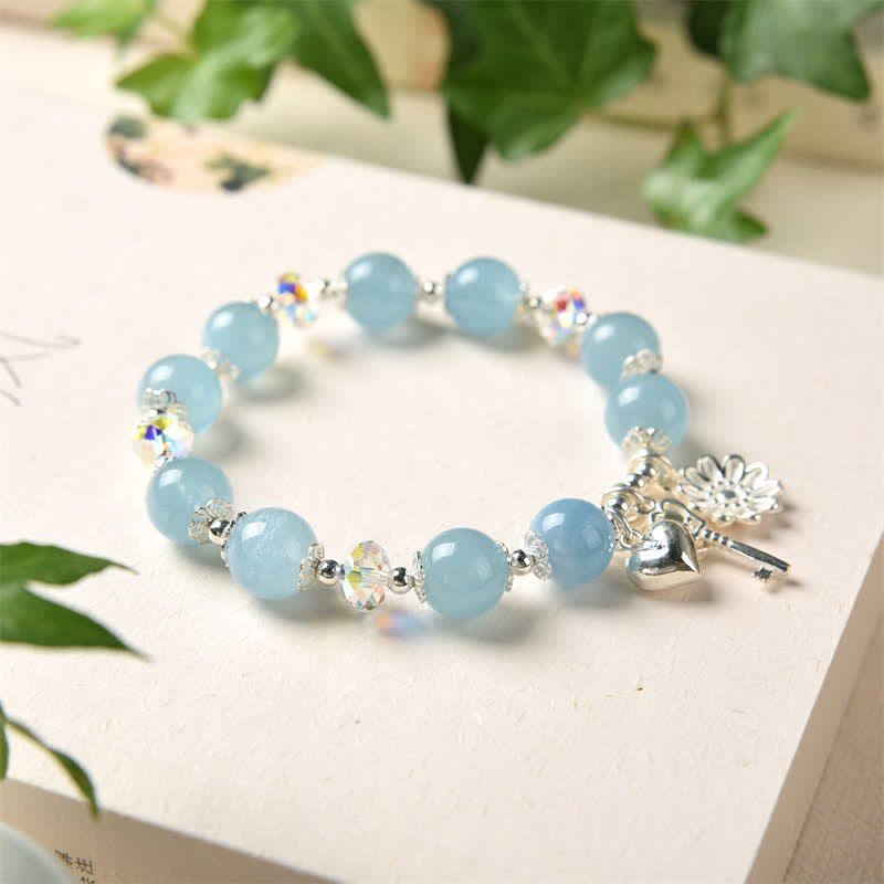 Aquamarine Sterling Silver Serenity Flower Charm Bracelet