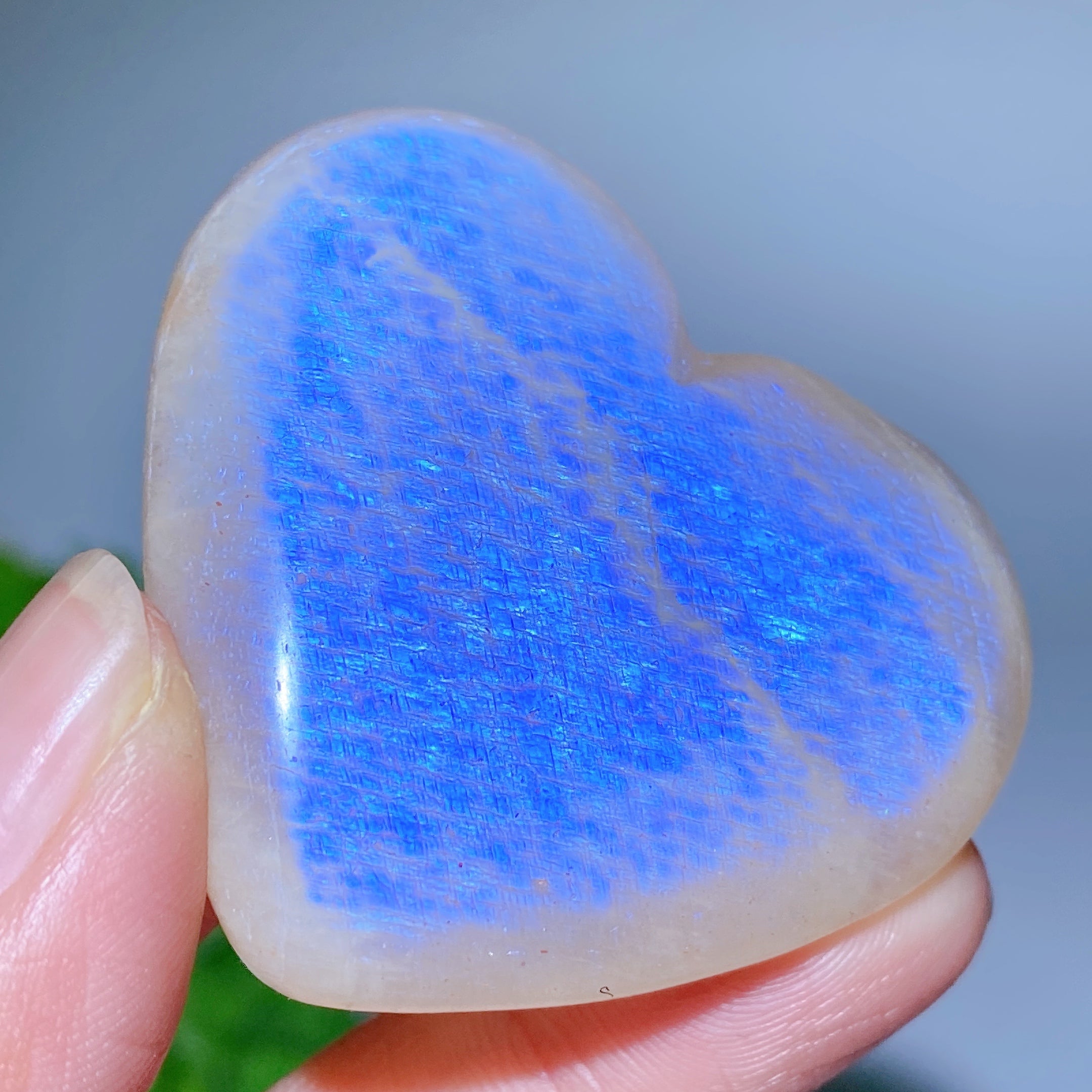 2.0-2.2" Blue Flash Moonstone Palm and Heart Healing Stones