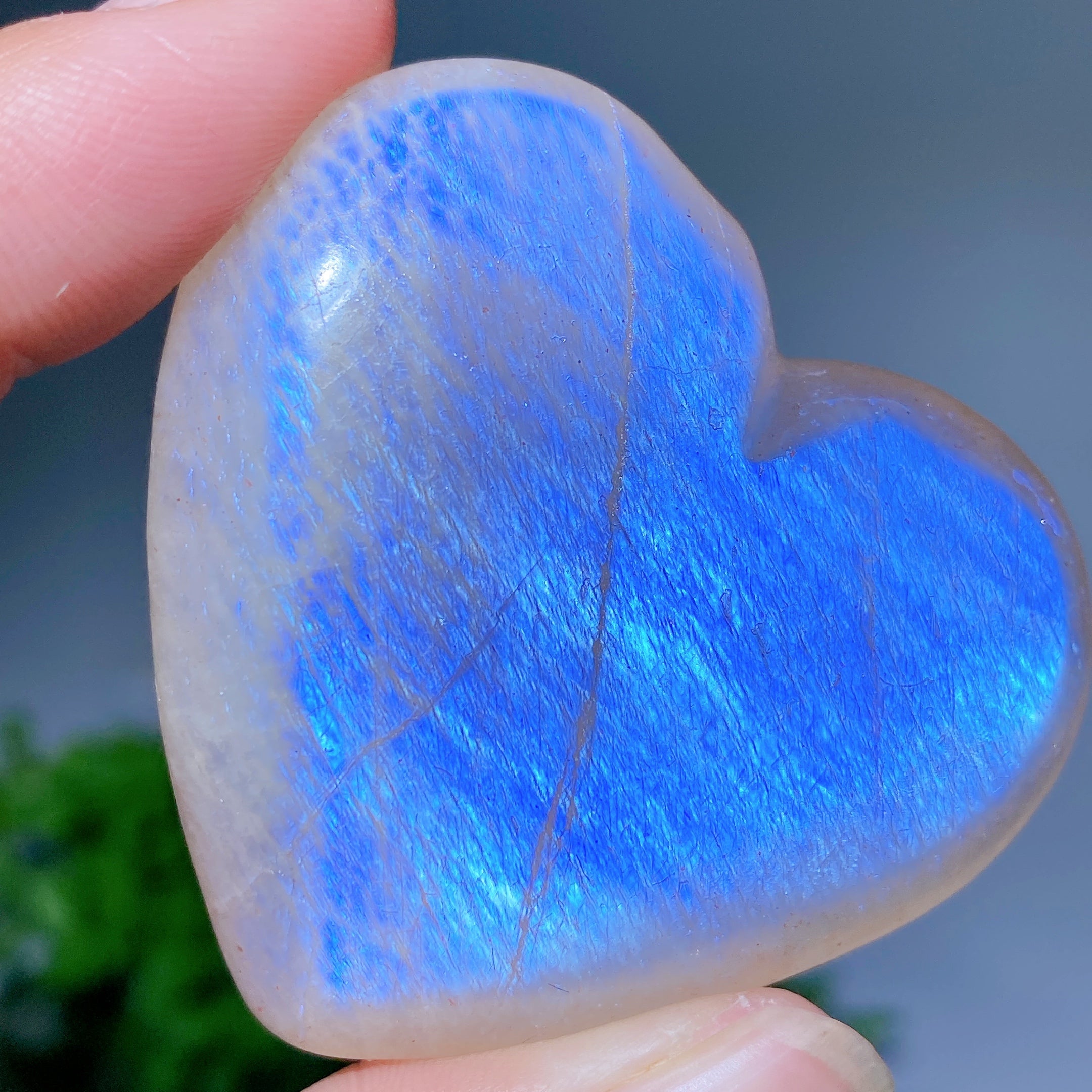 2.0-2.2" Blue Flash Moonstone Palm and Heart Healing Stones
