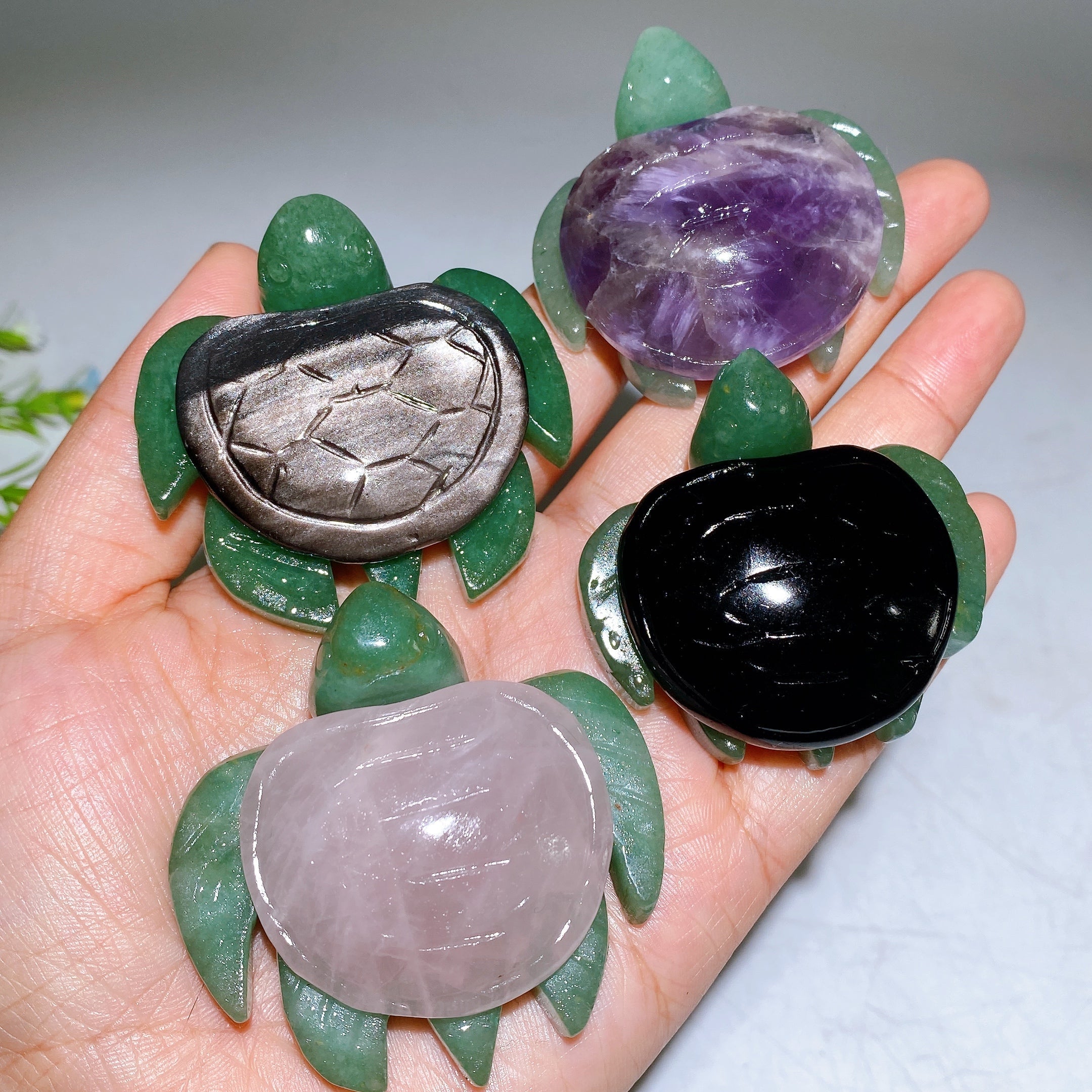 2.0-2.2" Crystal Turtle with Green Aventurine Base Healing Figurine