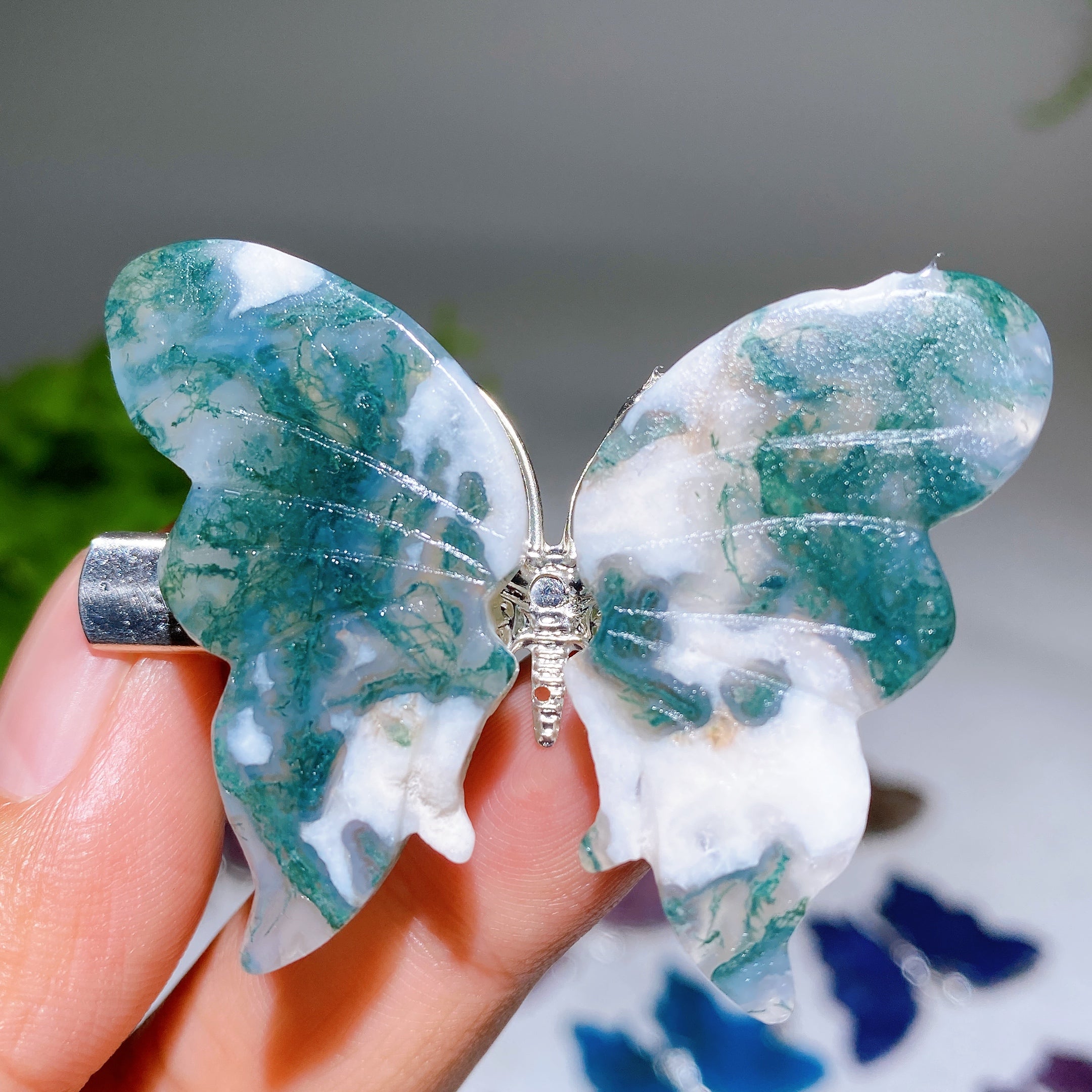 2.0-2.3 inch Blue Apatite Crystal Butterfly Hairpin for Style & Healing