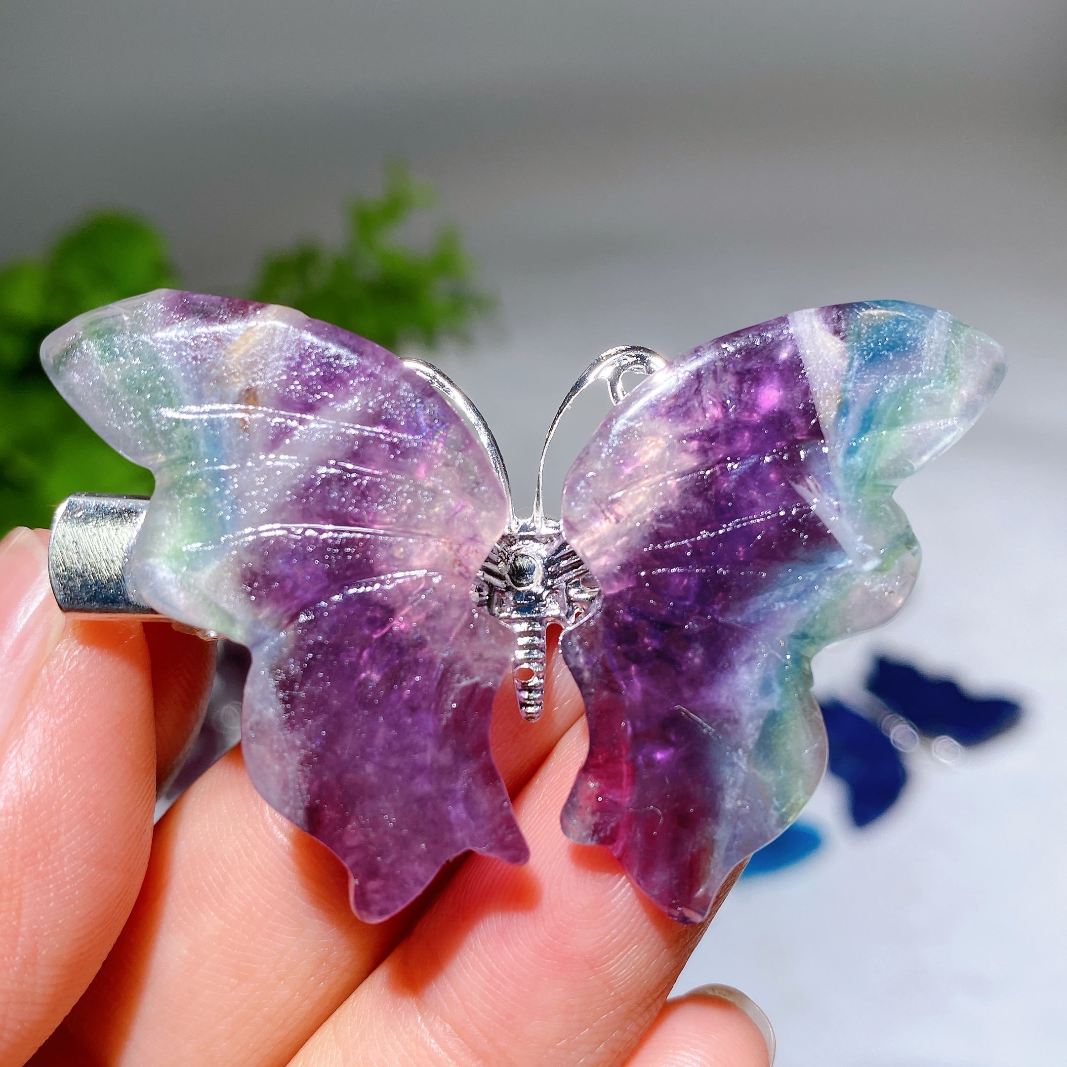 2.0-2.3 inch Blue Apatite Crystal Butterfly Hairpin for Style & Healing