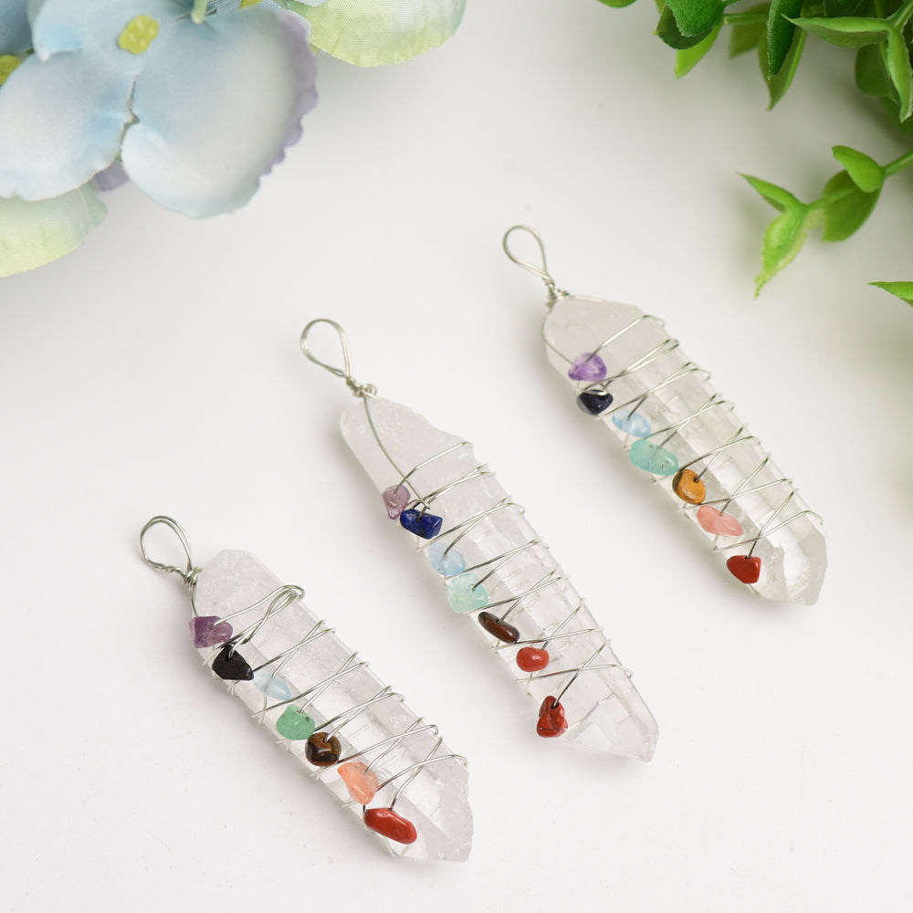 2.0-2.4 Inch Selenite Chakra Pendant Spiritual Healing Necklace