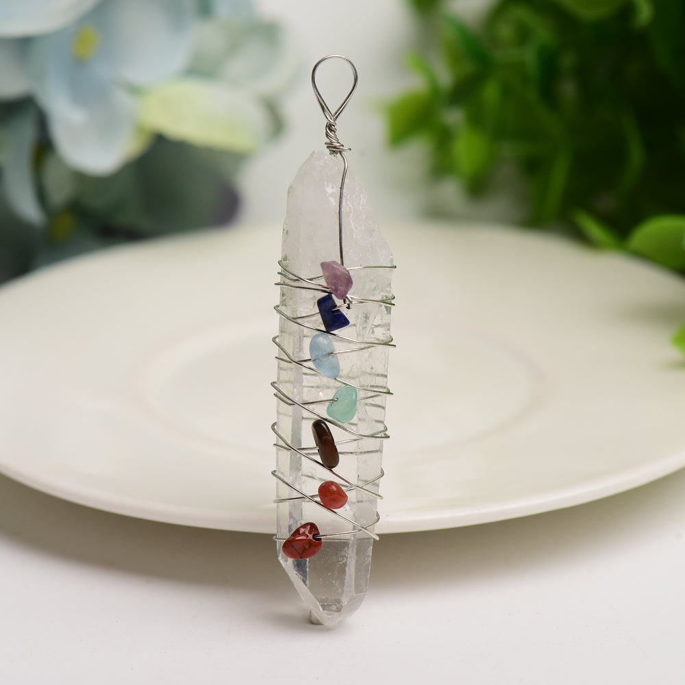 2.0-2.4 Inch Selenite Chakra Pendant Spiritual Healing Necklace