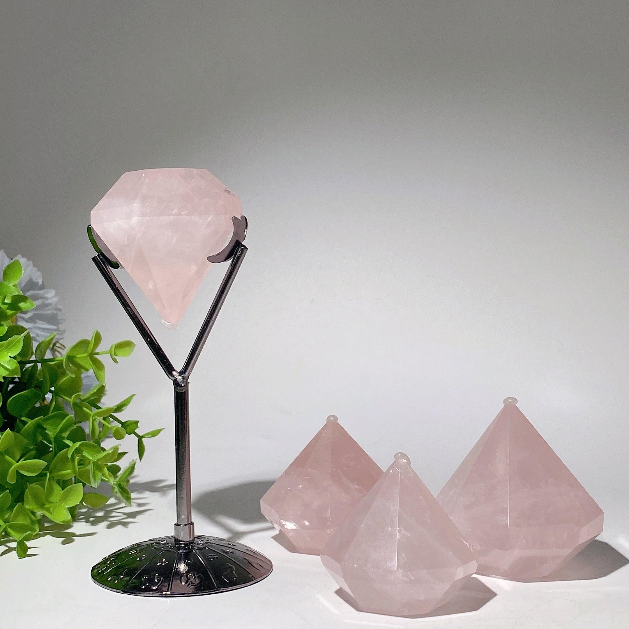 2.0-2.5 inch Rose Quartz Diamond Crystal Carving Healing