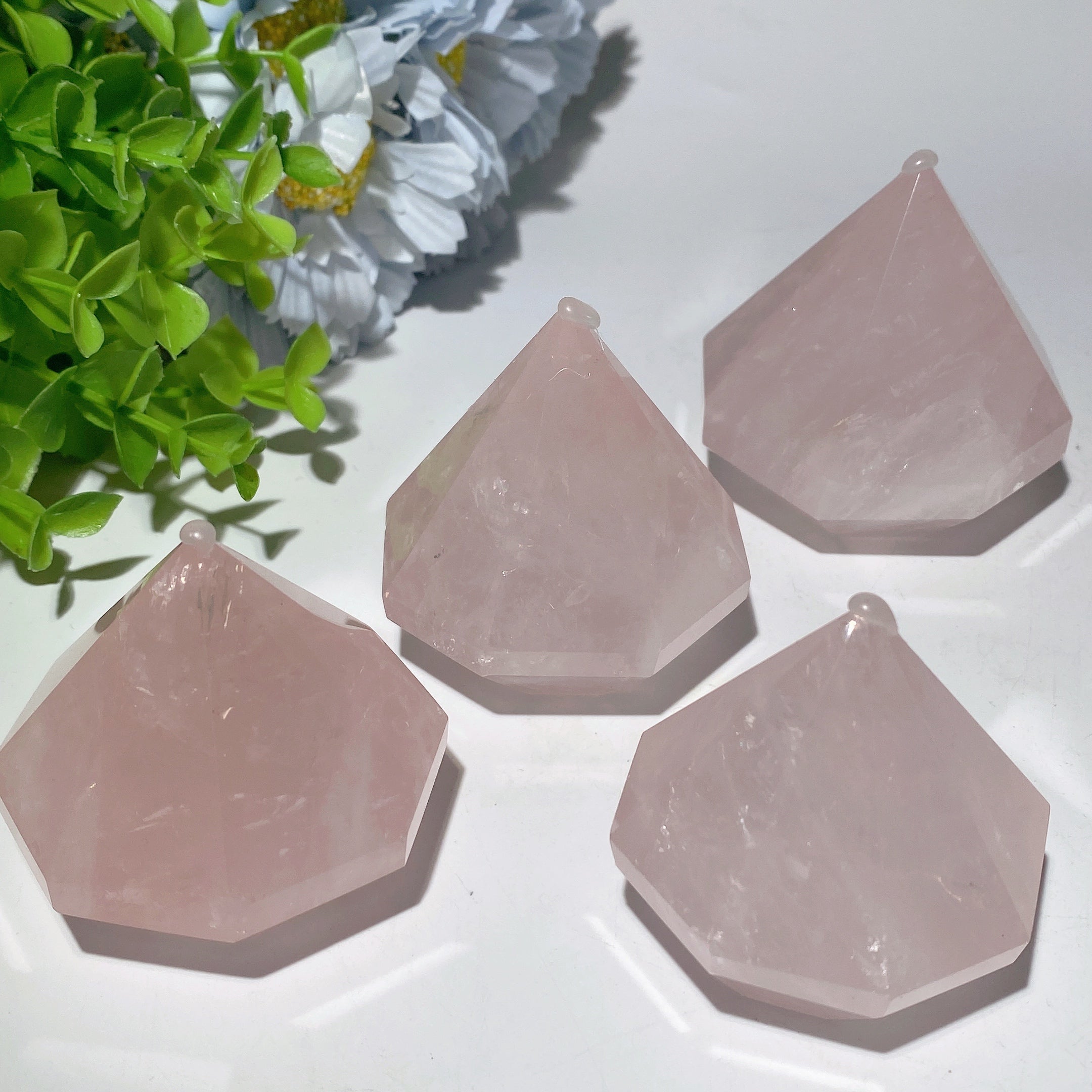 2.0-2.5 inch Rose Quartz Diamond Crystal Carving Healing