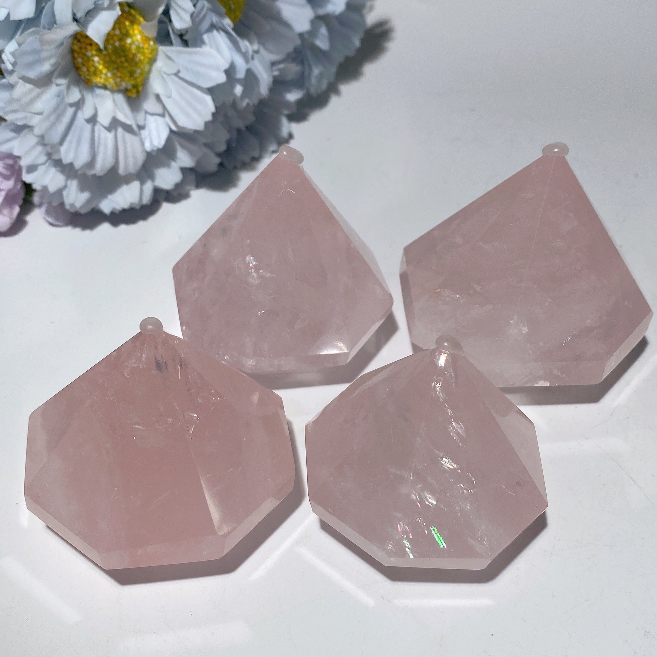 2.0-2.5 inch Rose Quartz Diamond Crystal Carving Healing