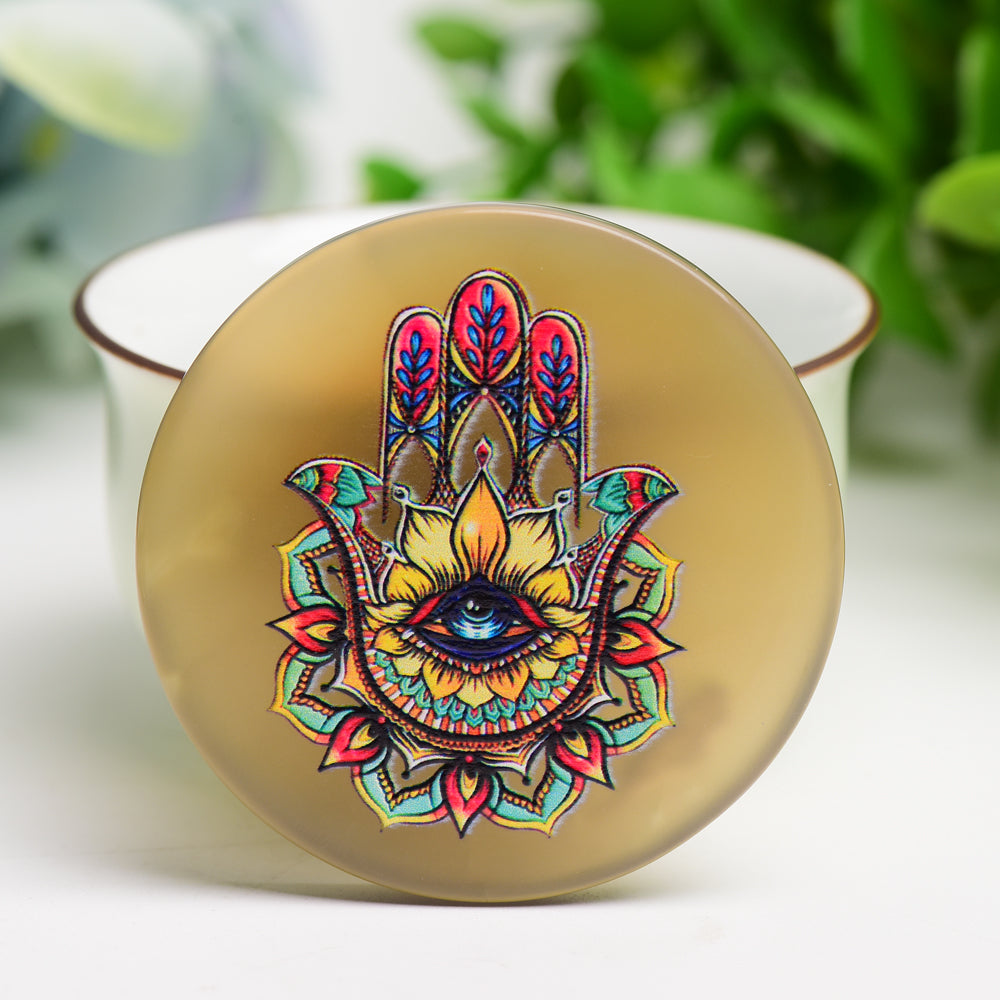2.0 Inch Agate Round Slab with Artistic Crystal Print