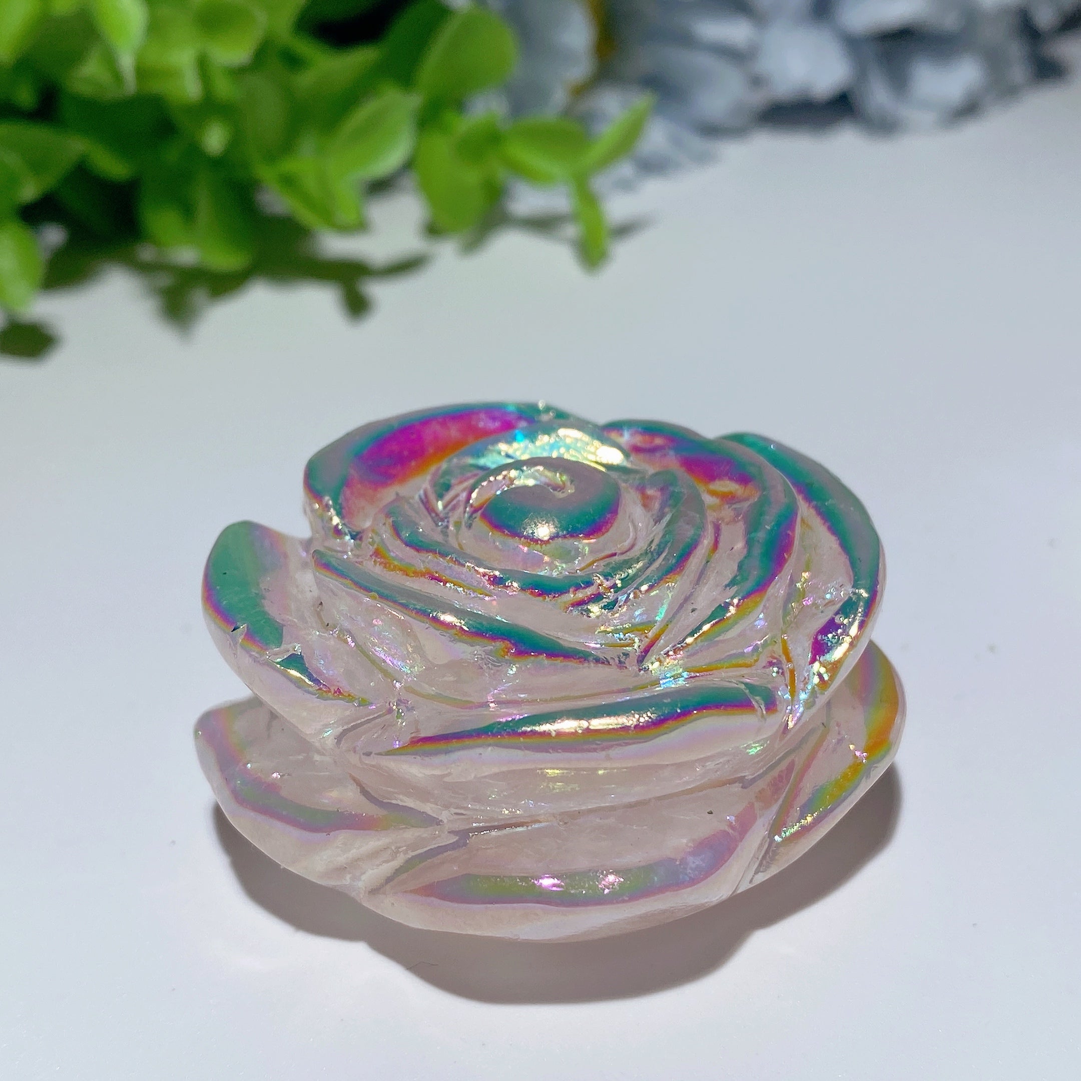 2.0 inch Aura Rose Quartz Crystal Flower Carving