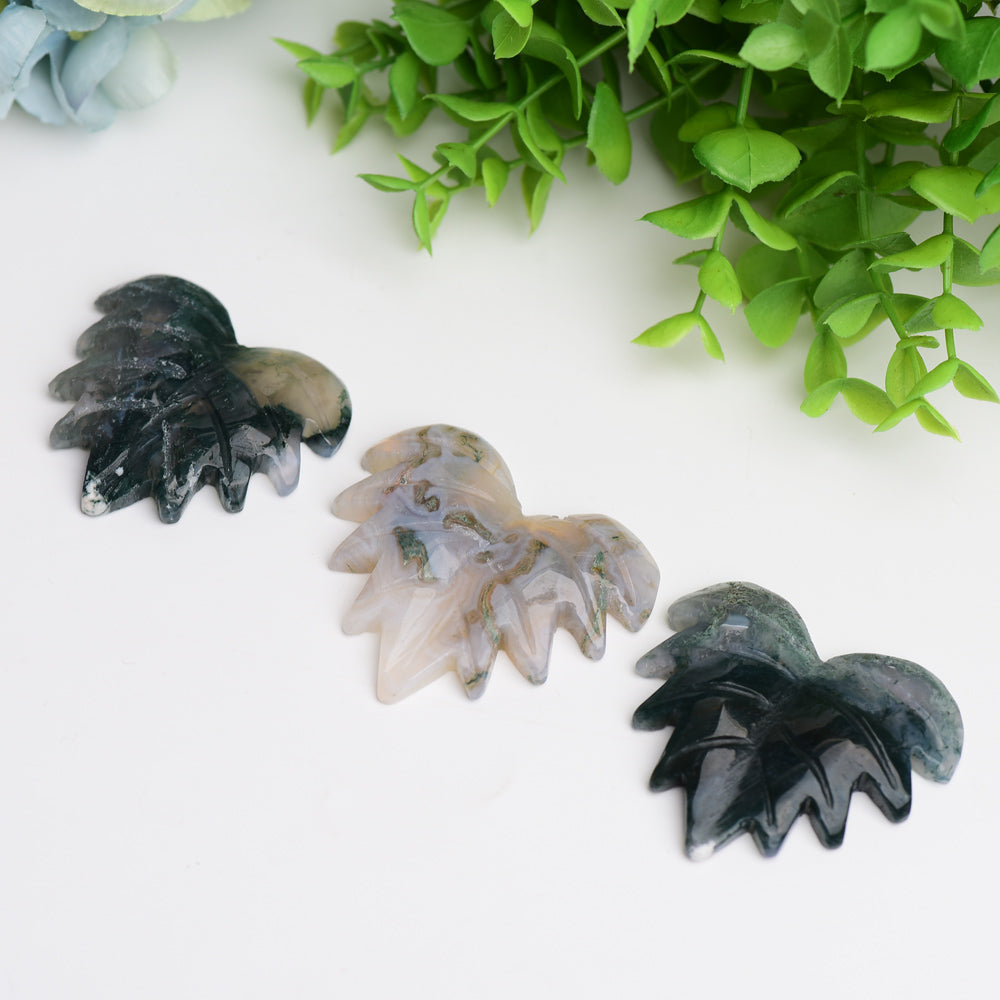 2.0" Moss Agate Maple Leaf Crystal Healing Carving