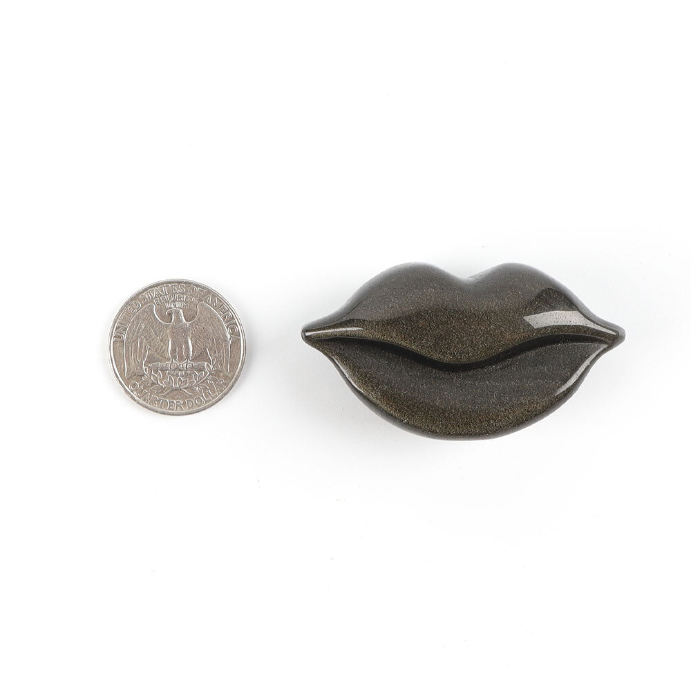 2,1 Zoll Silber Obsidian Lippen Kristall Figur Handschnitzerei