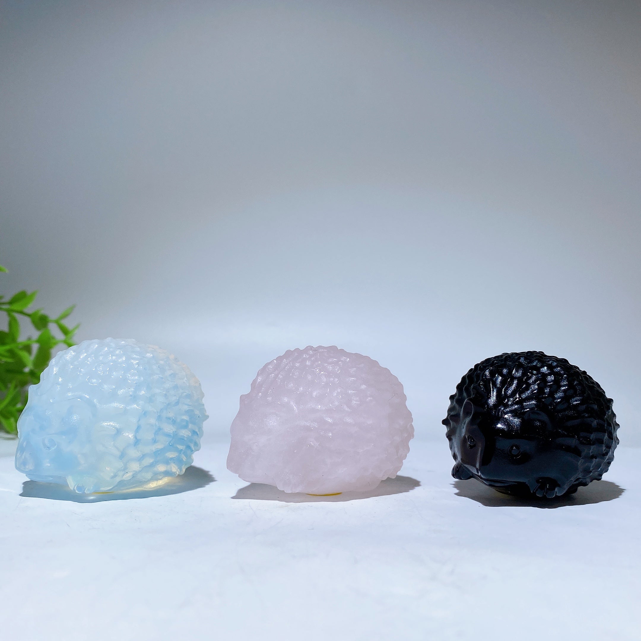 2.1in Crystal Hedgehog Figurine | Opalite Rose Quartz Obsidian