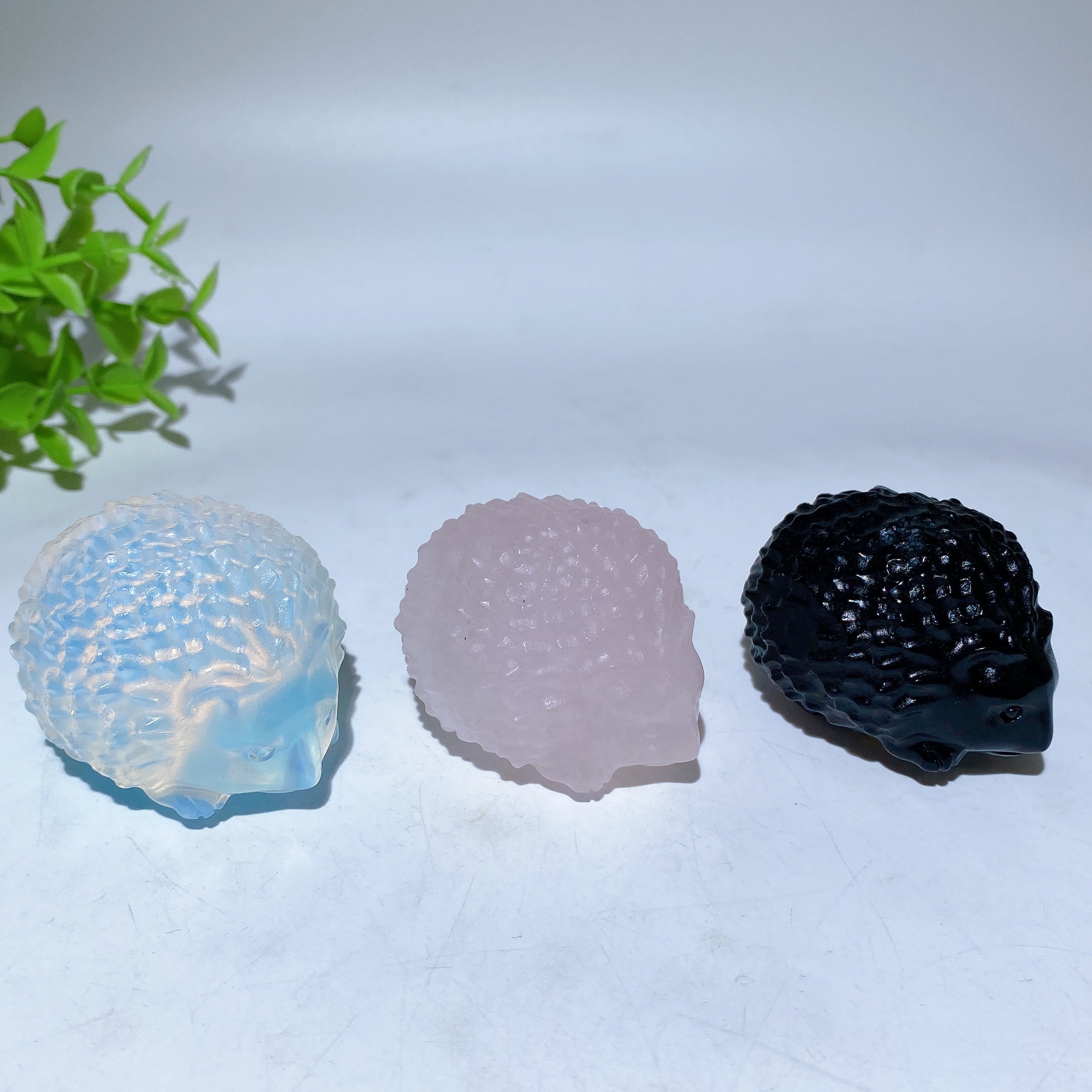 2.1in Crystal Hedgehog Figurine | Opalite Rose Quartz Obsidian