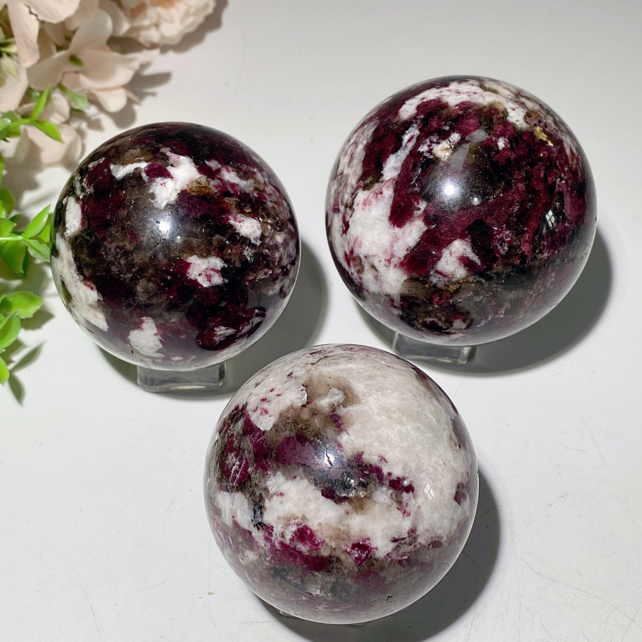 2.2-3.0 Inch Rubellite Tourmaline Quartz Sphere for Healing