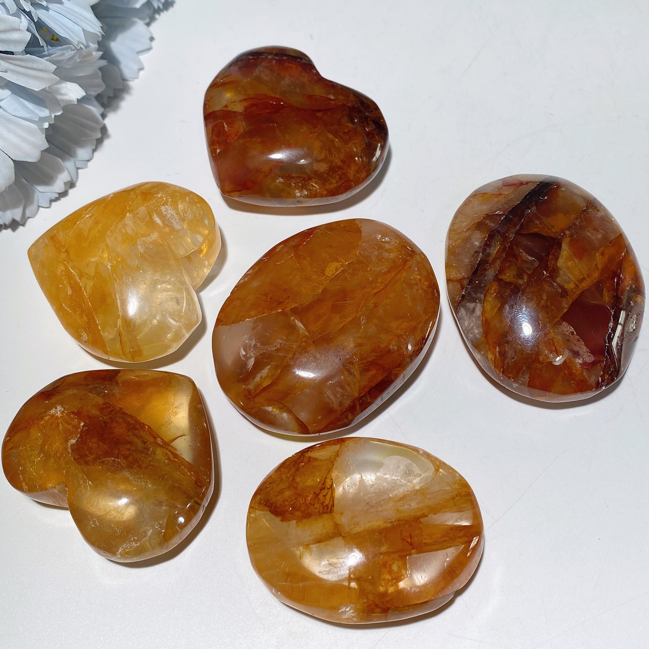 2-2.5 Inch Fire Quartz & Golden Healer Palm Stones for Healing