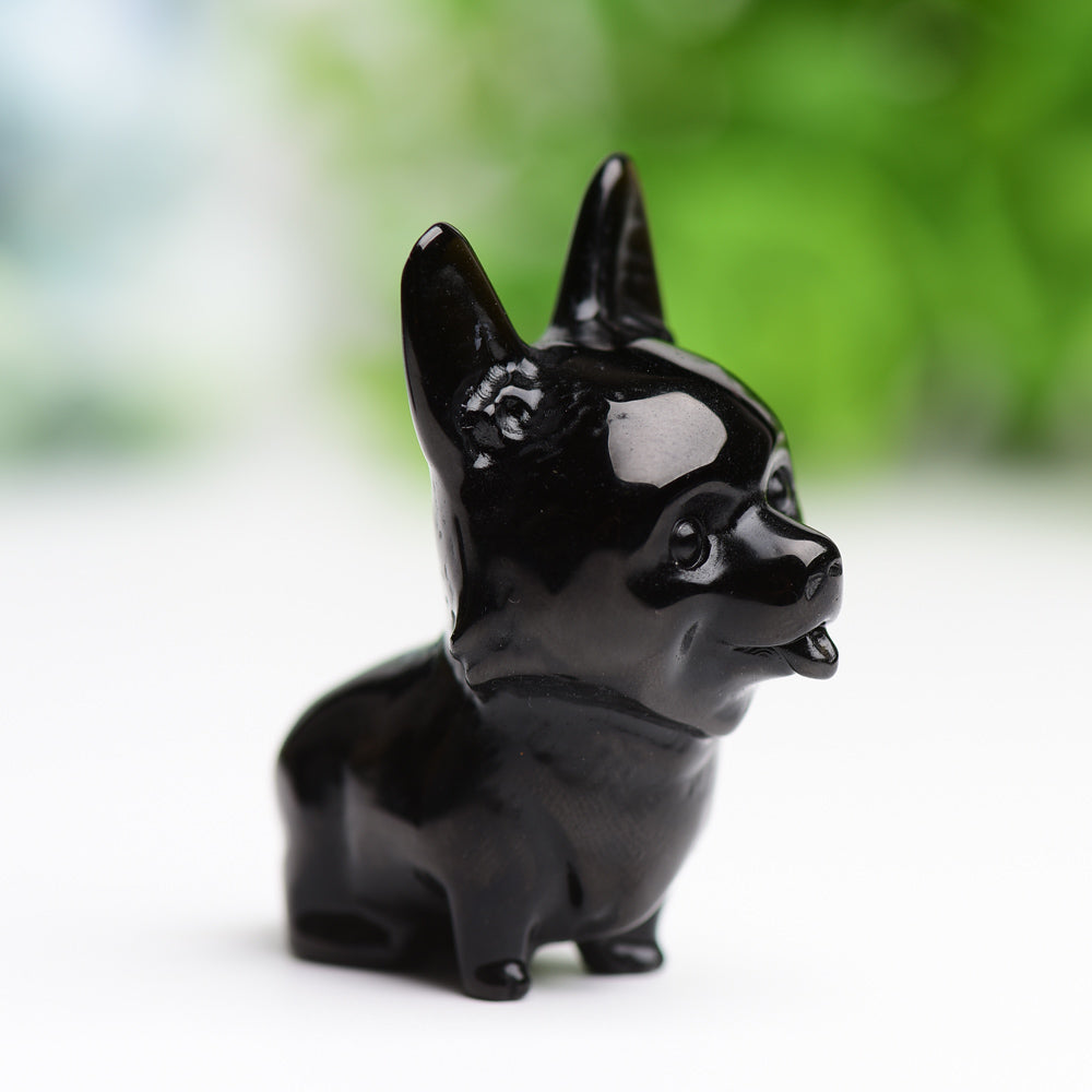 2.2" Black Obsidian Crystal Dog Carving