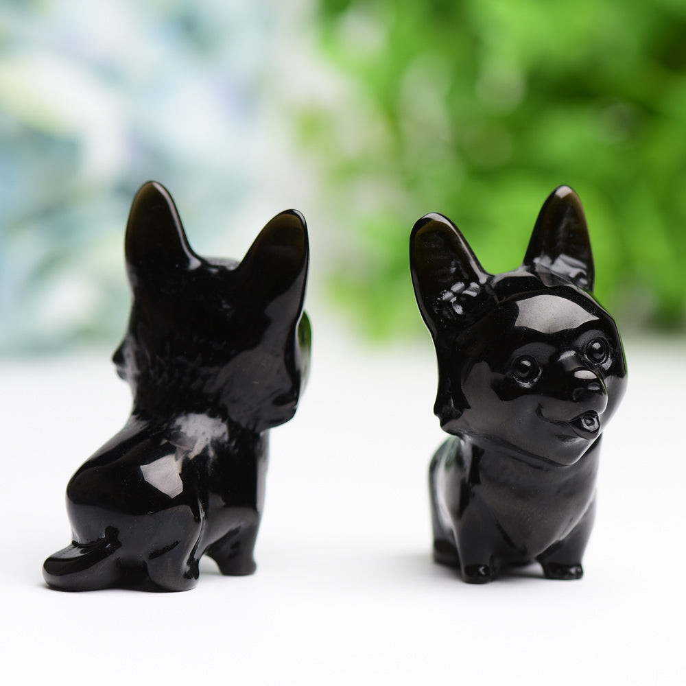 2.2" Black Obsidian Crystal Dog Carving