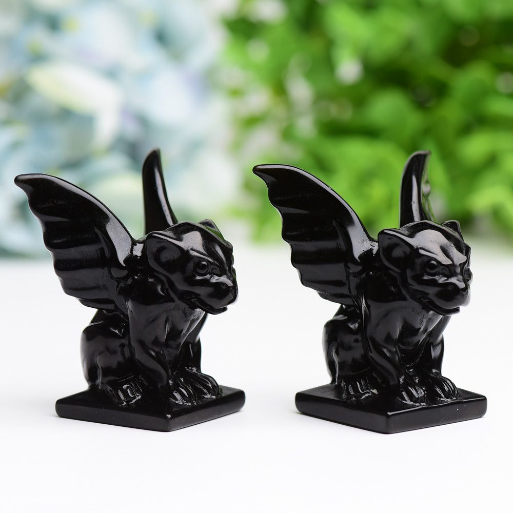 2.2" Black Obsidian Gargoyle Crystal Figurine