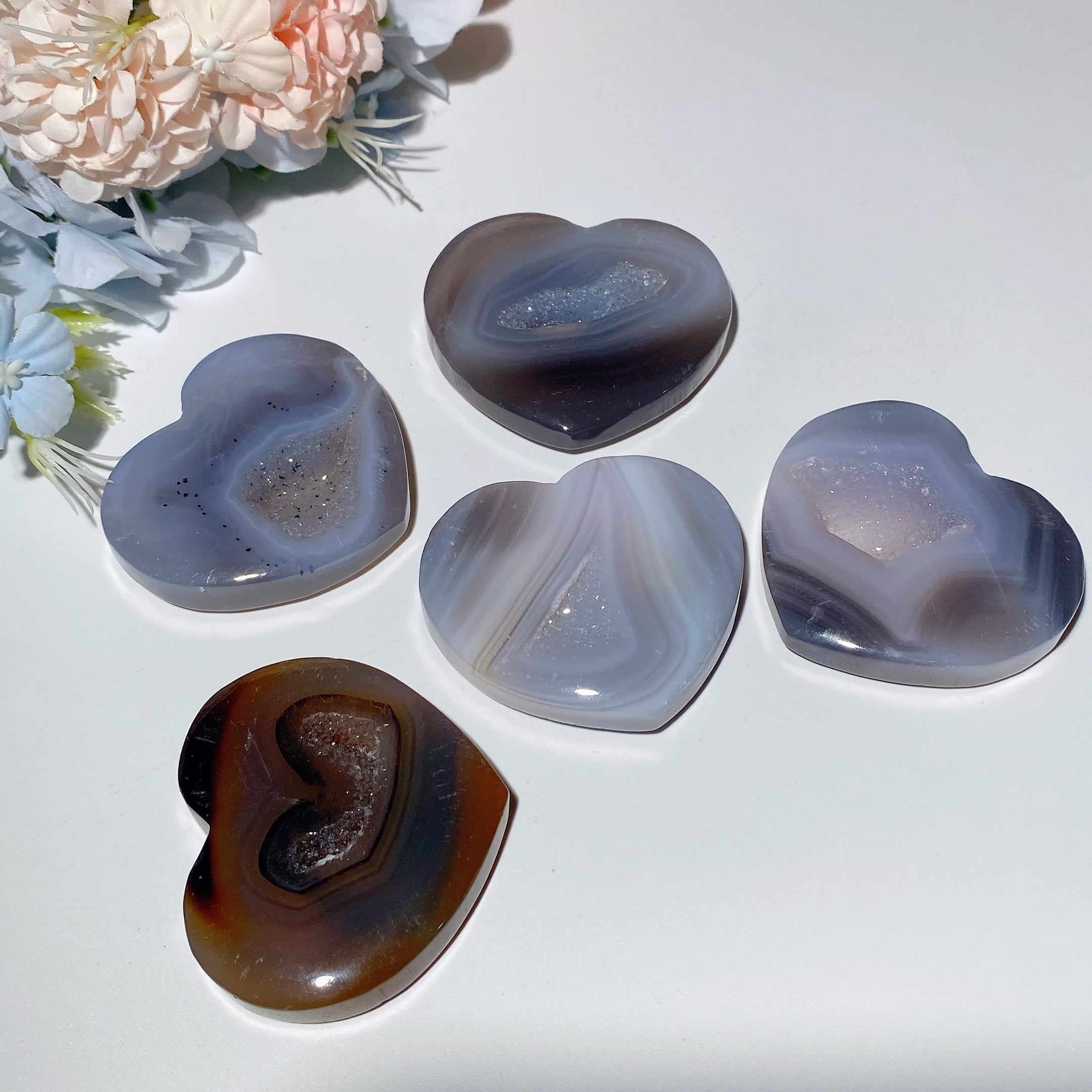 2.2" Druzy Agate Crystal Heart Carving for Healing