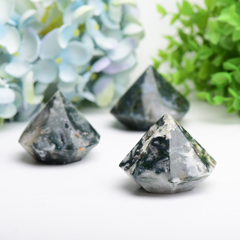 2.2 Inch Moss Agate Diamond Crystal Carving for Healing & Energy