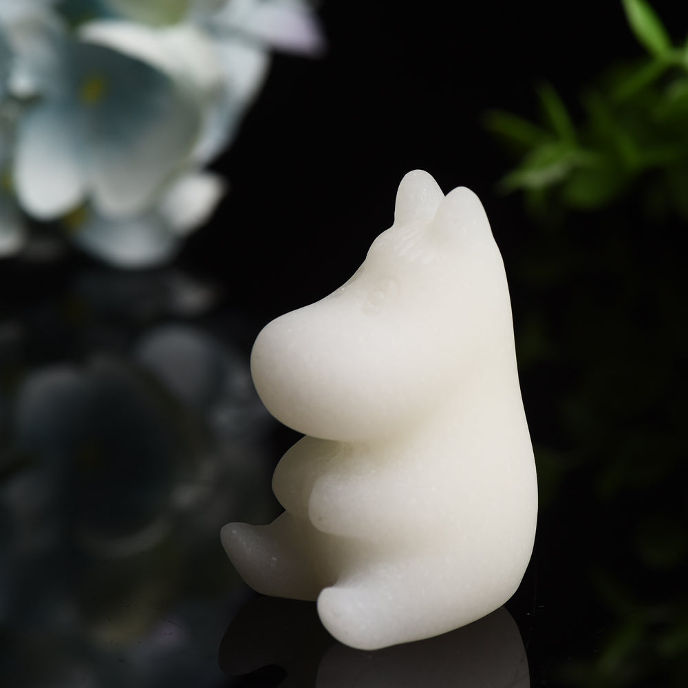 2.2 inch White Jade Hippo Crystal Animal Carving