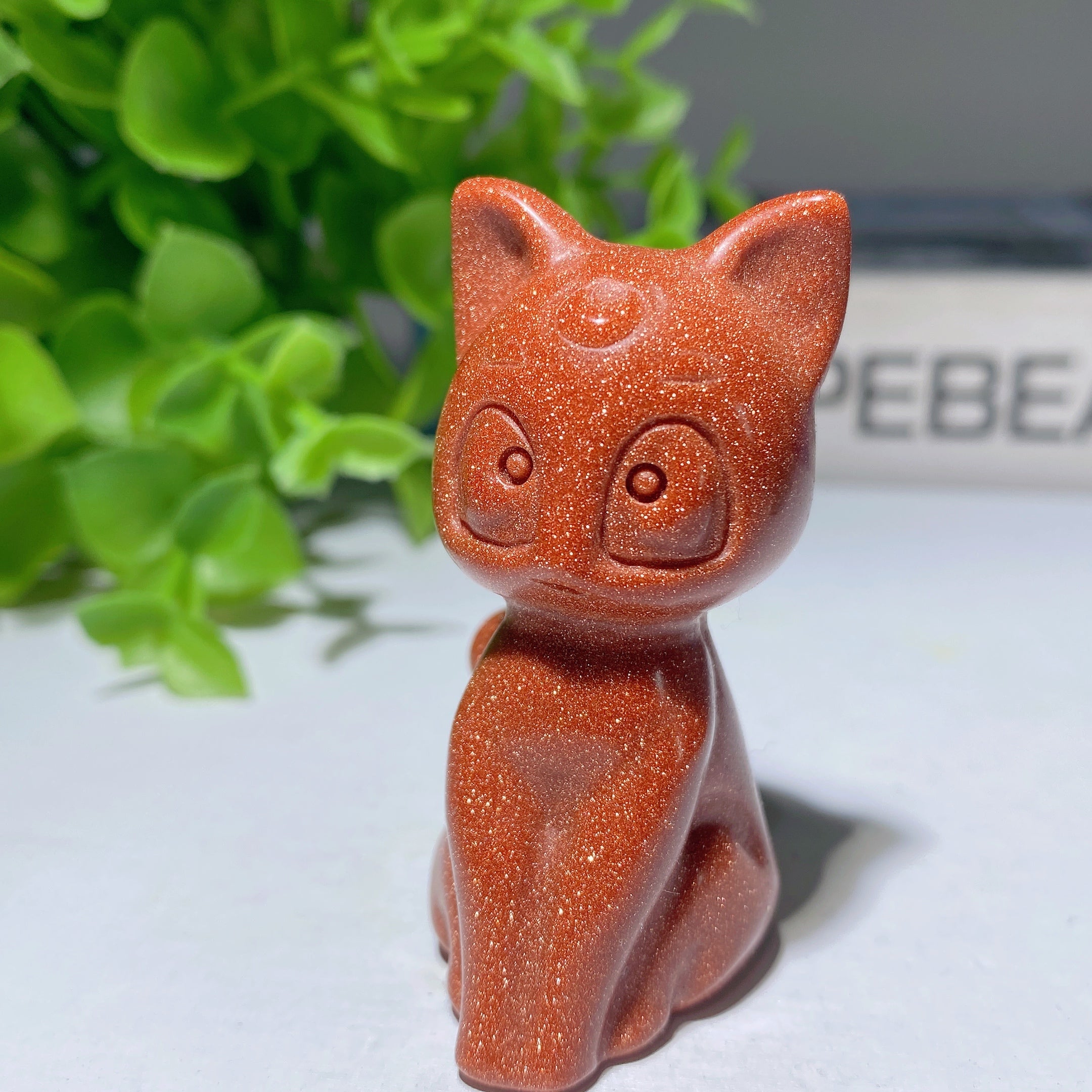 2.2" Mixed Crystal Cat Carvings Figurine Healing Energy