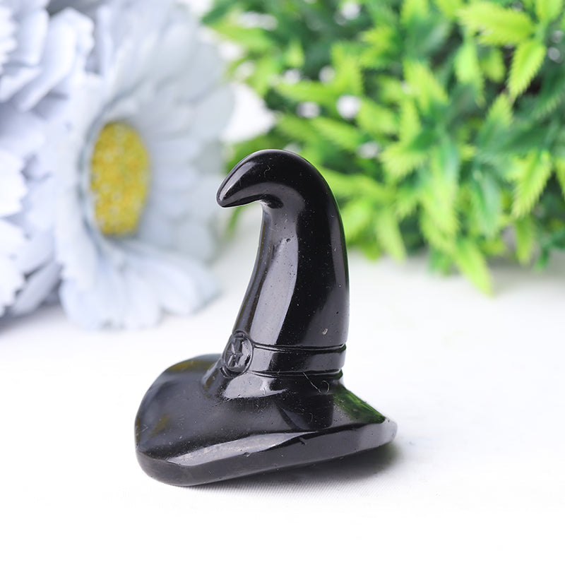 2,25" Schwarze Obsidian-Hexenhut-Kristallfigur