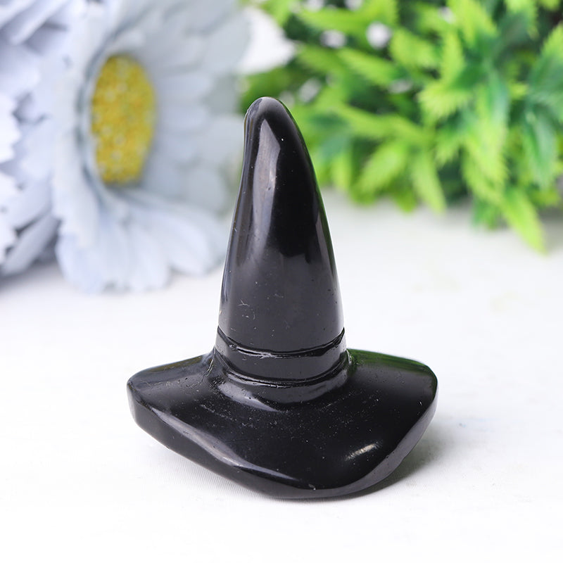 2,25" Schwarze Obsidian-Hexenhut-Kristallfigur