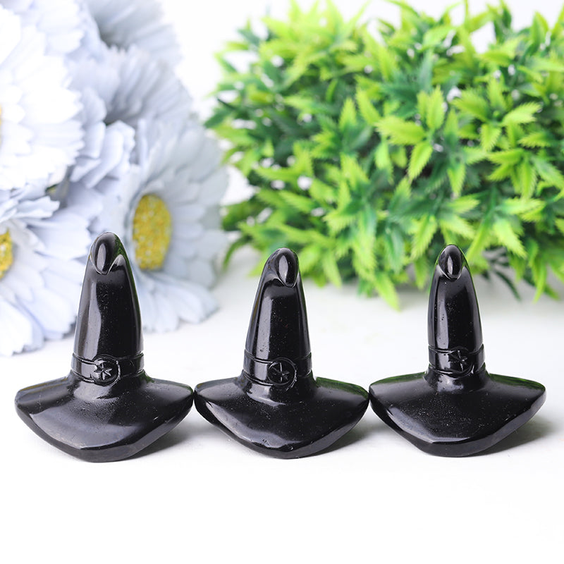 2,25" Schwarze Obsidian-Hexenhut-Kristallfigur