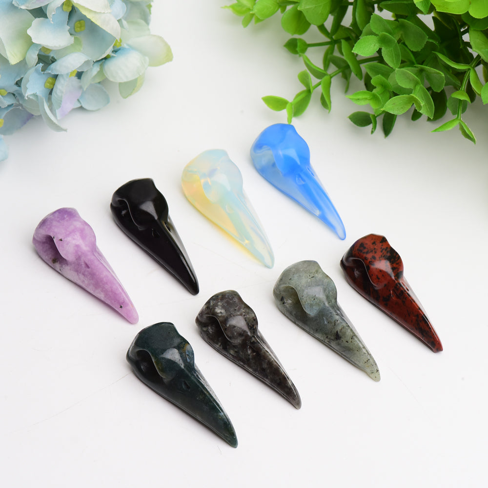 2.3-2.5in Mixed Crystal Raven Skull Carving Figurine