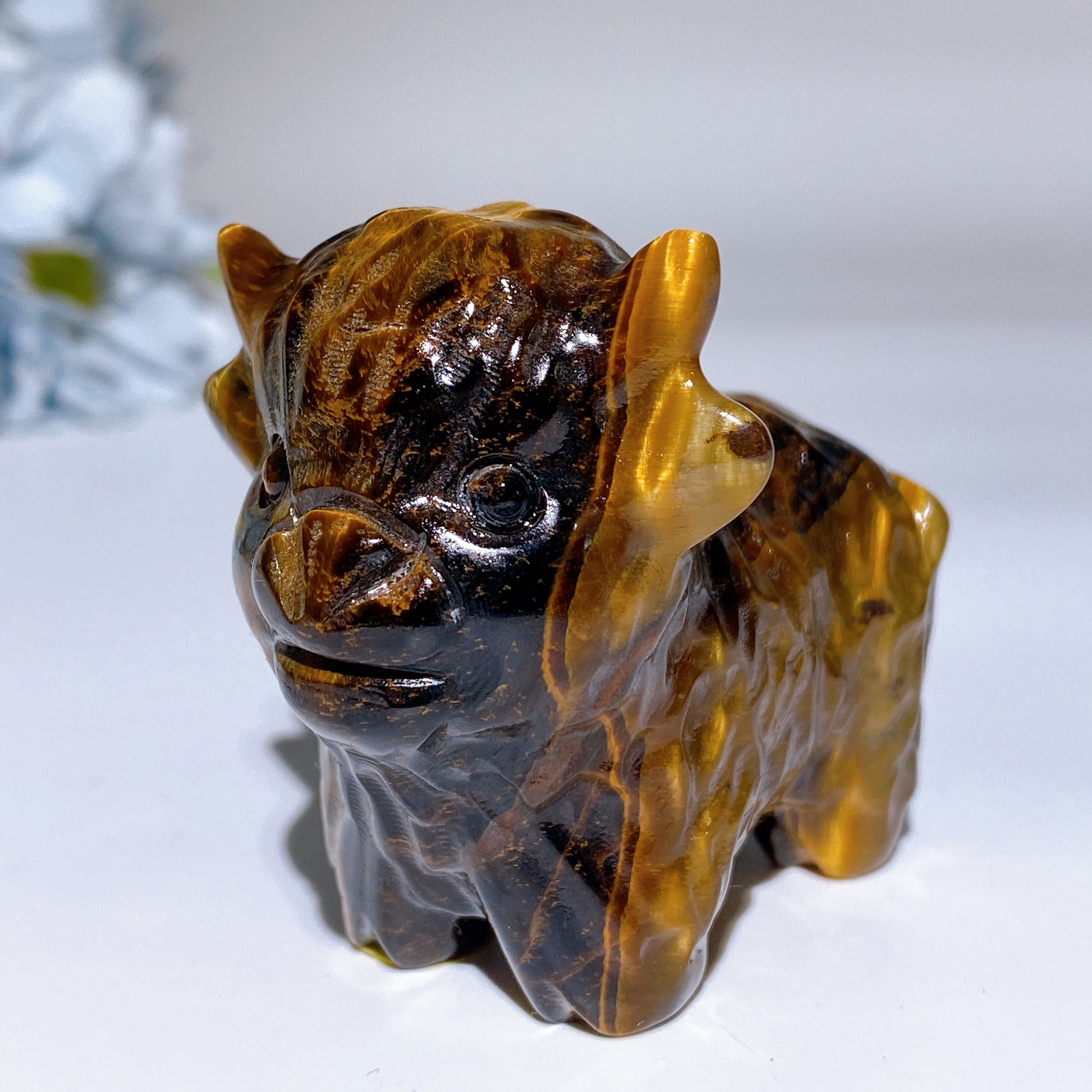 2,3" handgeschnitzte Kristall-Rinderfigur, Heiltotem