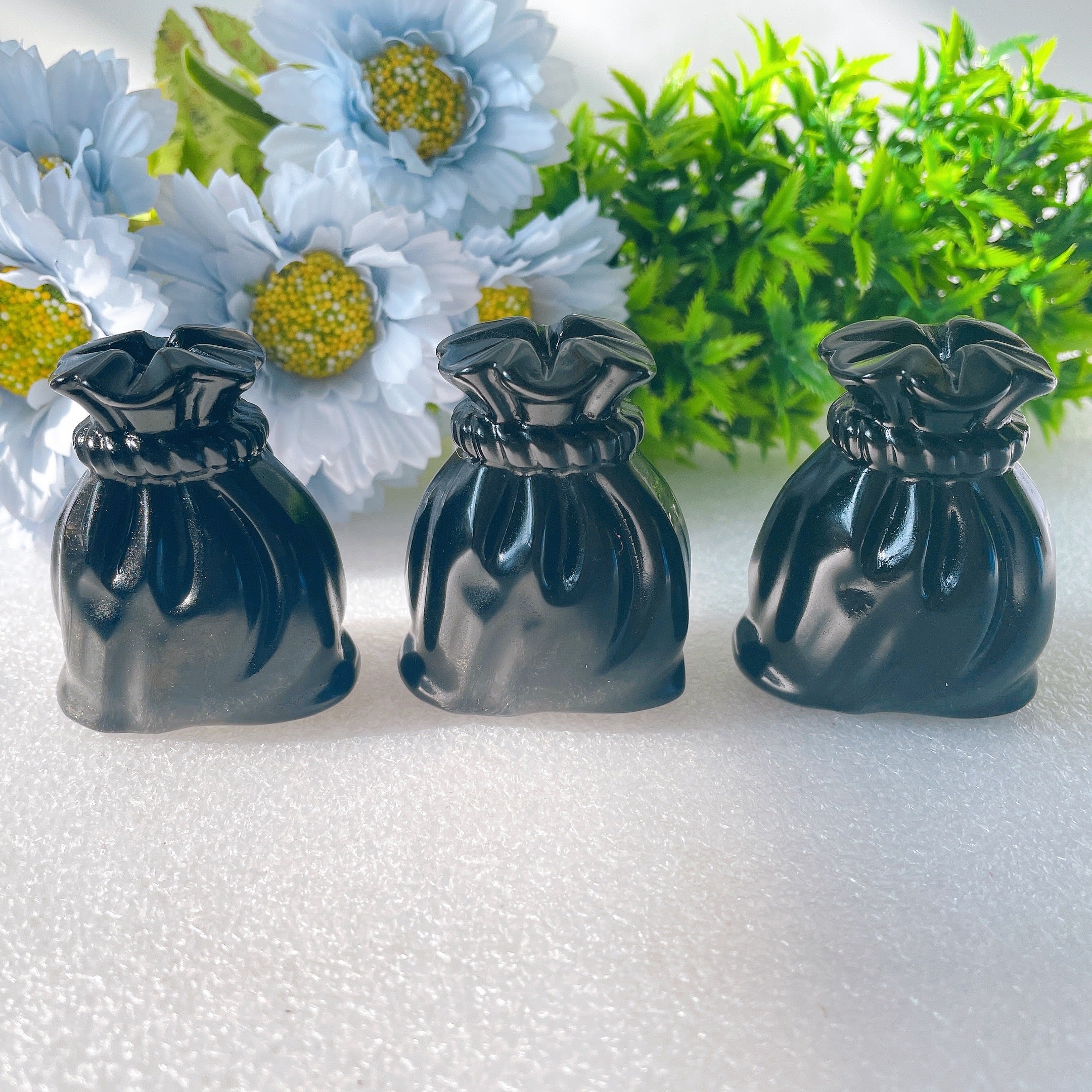 2.3-inch Black Obsidian Money Bag Crystal Figurine