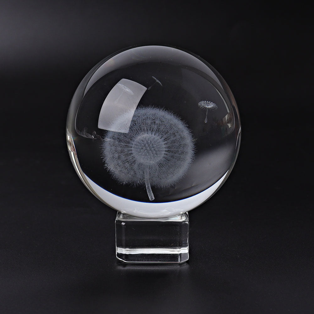 2.3 Inch Glass Crystal Sphere with Dandelion Carvings