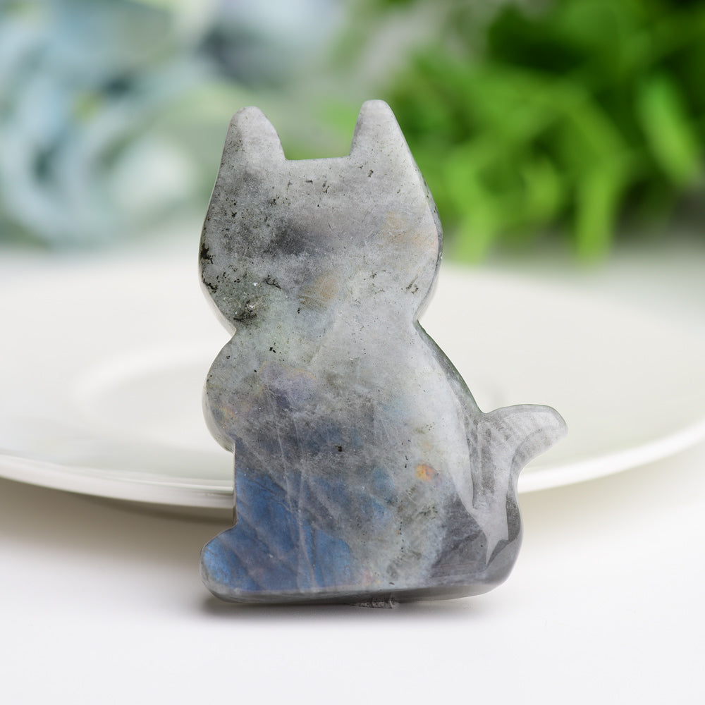 2,3 Zoll Labradorit Heilkatze Kristall Schnitzfigur