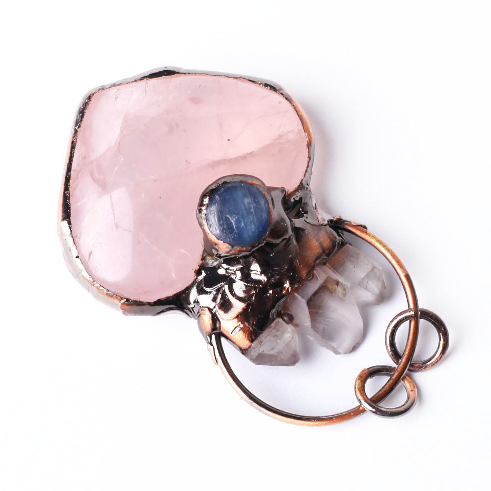 2.36 inch Rose Quartz Heart Pendant with Healing Crystals
