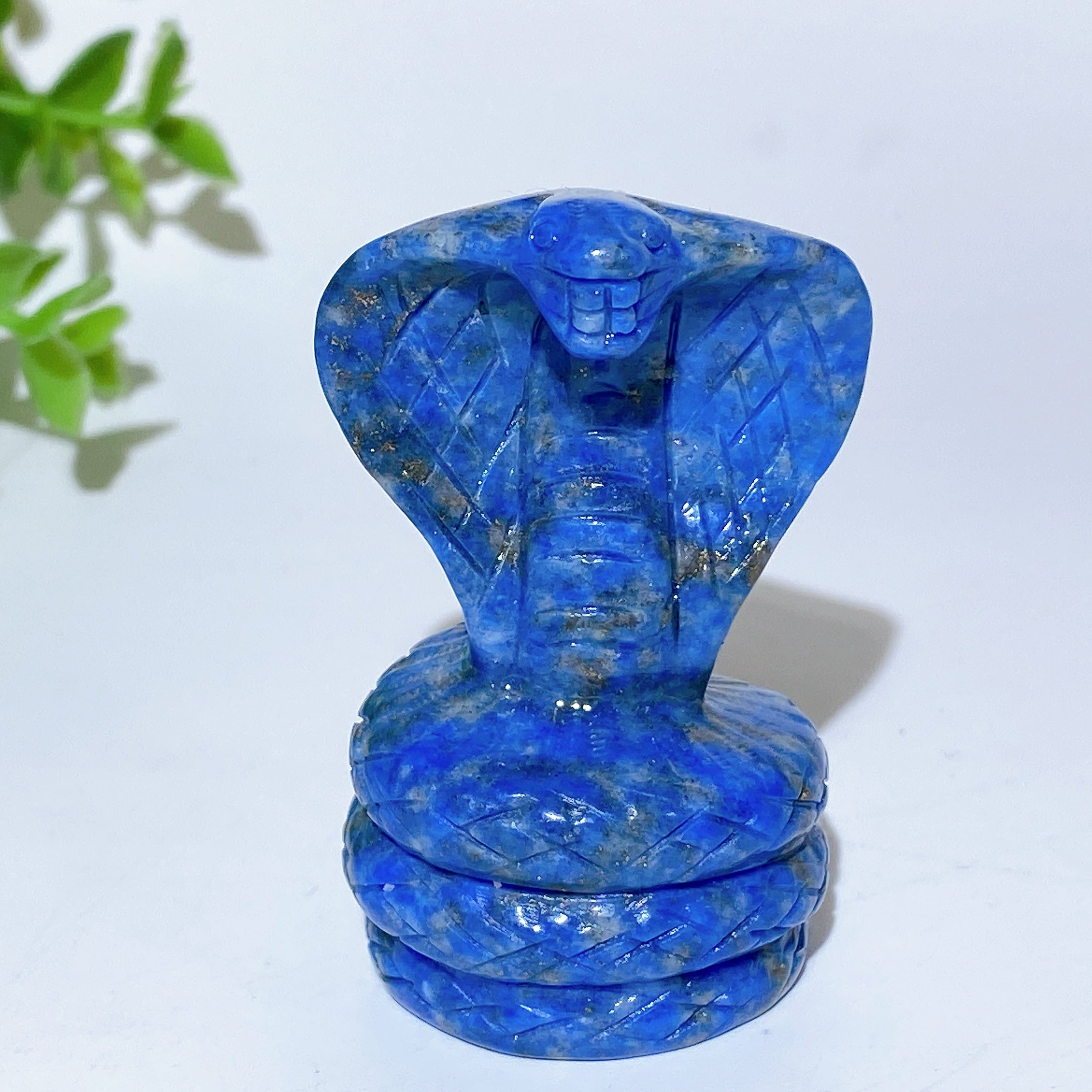 2,3 Zoll große Kristall-Kobra-Schlangenschnitzereien aus Jade, Lapislazuli und Golden Healer