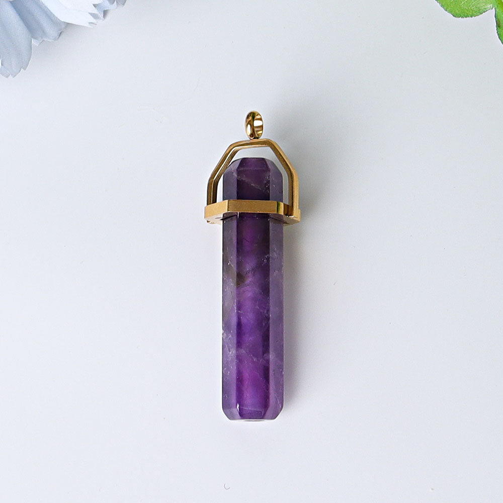 2.4 Inch Rose Quartz Hexagonal Prism Crystal Pendant