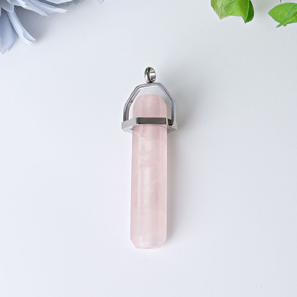 2.4 Inch Rose Quartz Hexagonal Prism Crystal Pendant