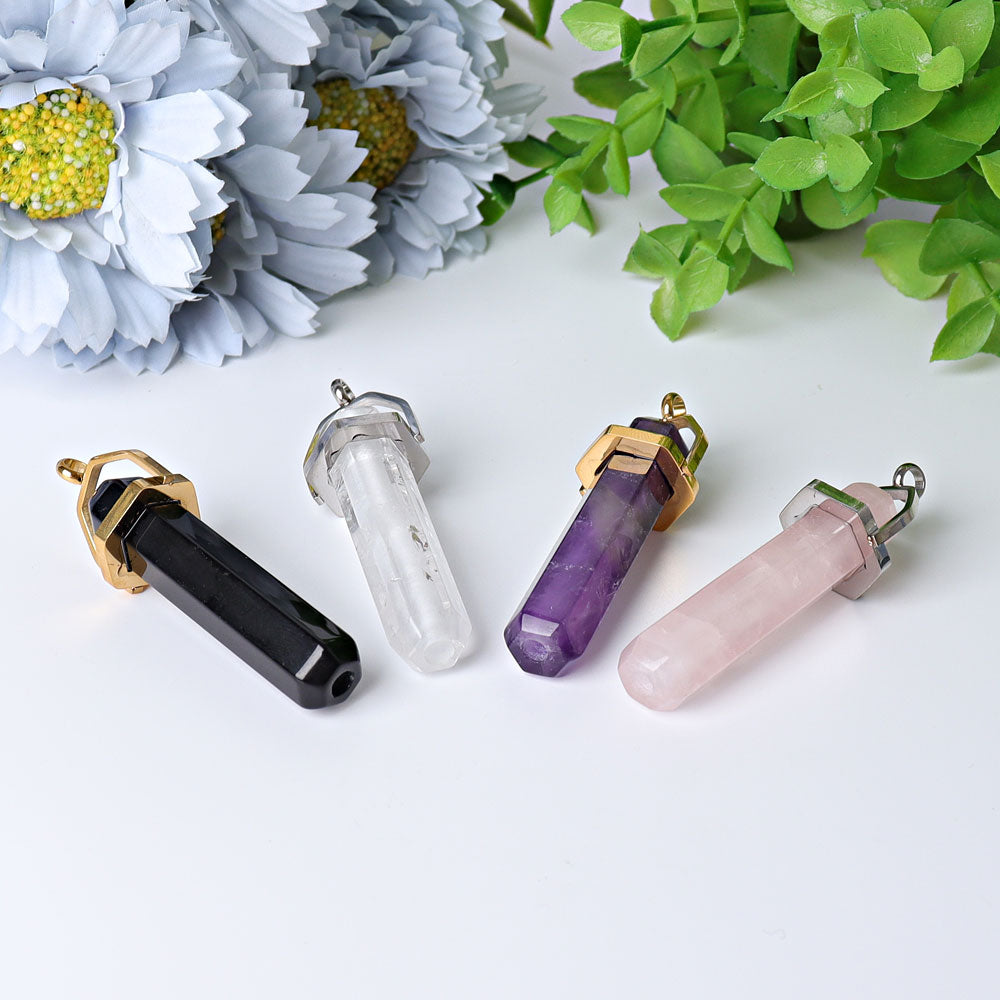 2.4 Inch Rose Quartz Hexagonal Prism Crystal Pendant