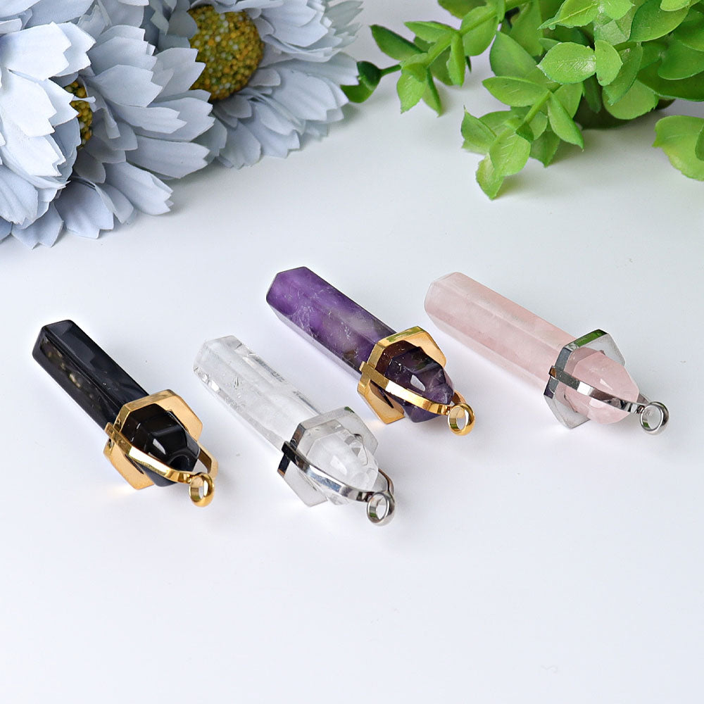 2.4 Inch Rose Quartz Hexagonal Prism Crystal Pendant