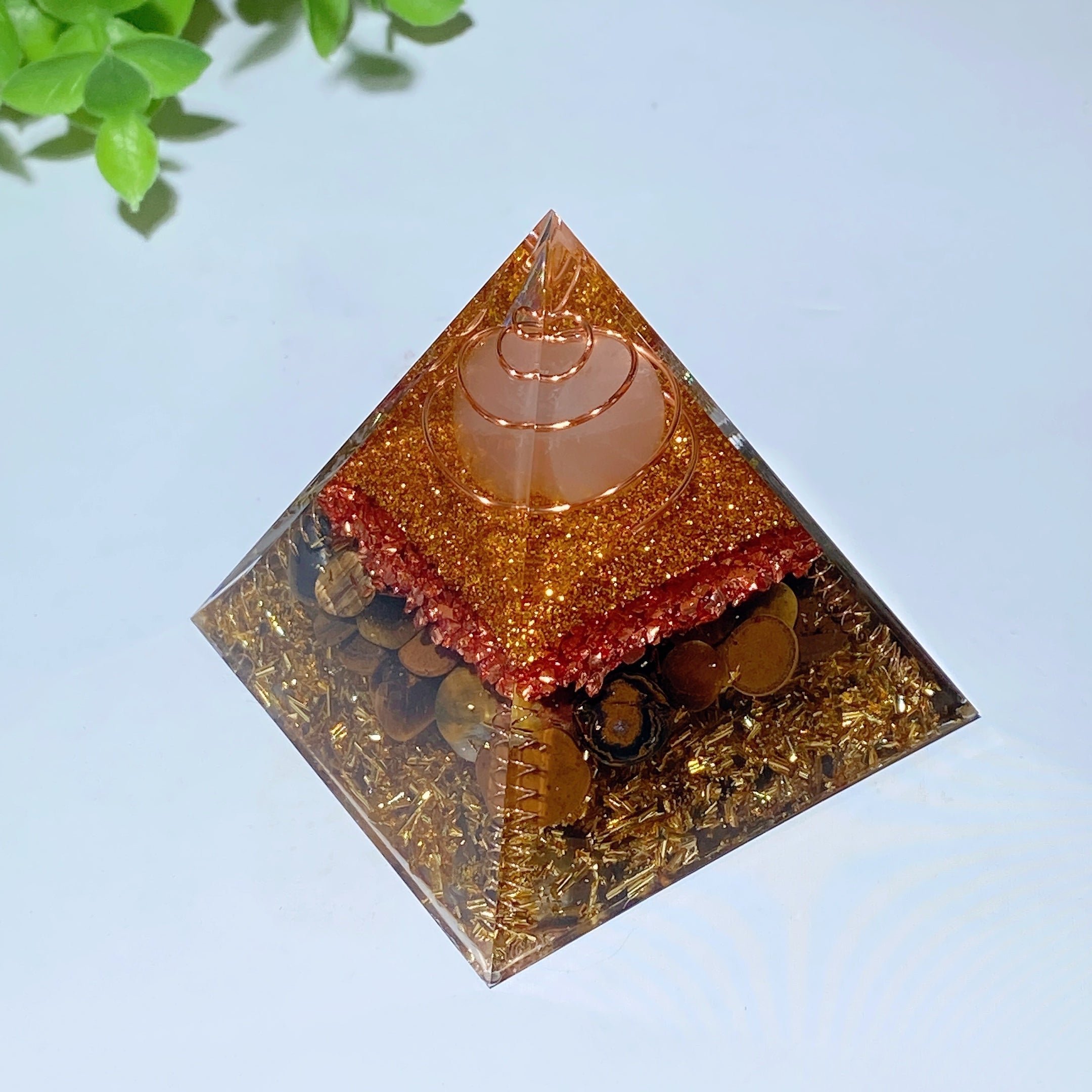 2.4-inch Tigers Eye Chips Resin Crystal Healing Pyramid