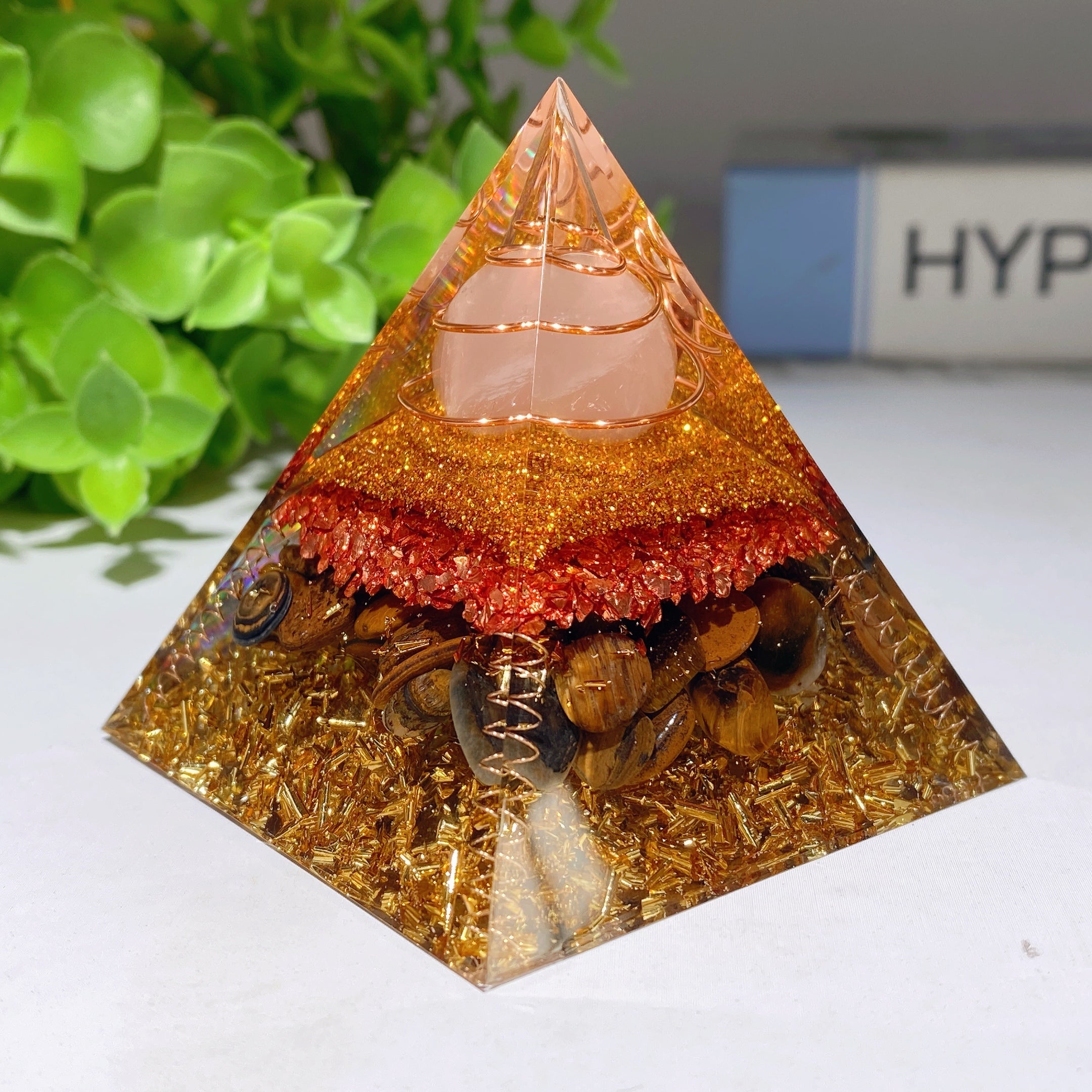 2.4-inch Tigers Eye Chips Resin Crystal Healing Pyramid