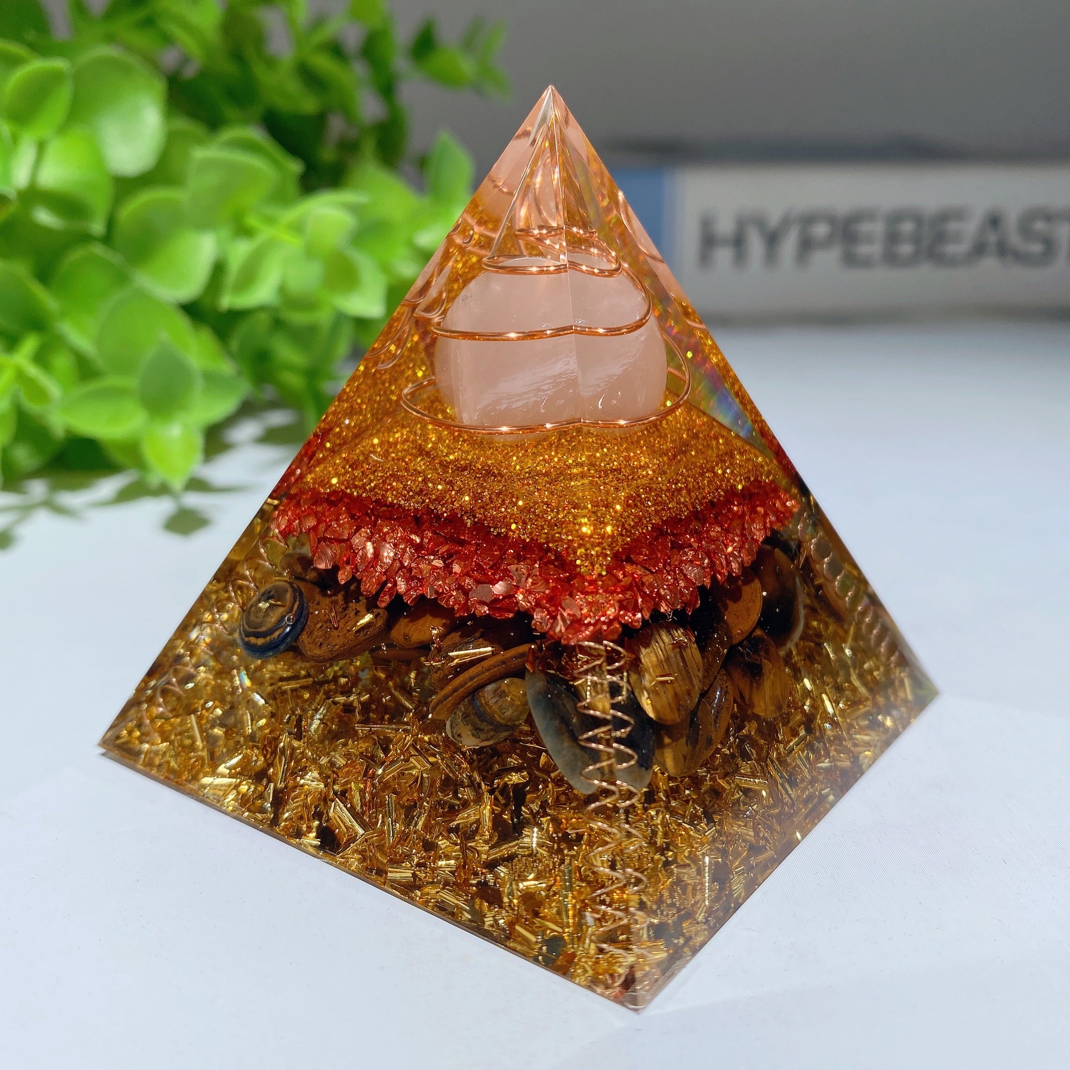 2.4-inch Tigers Eye Chips Resin Crystal Healing Pyramid