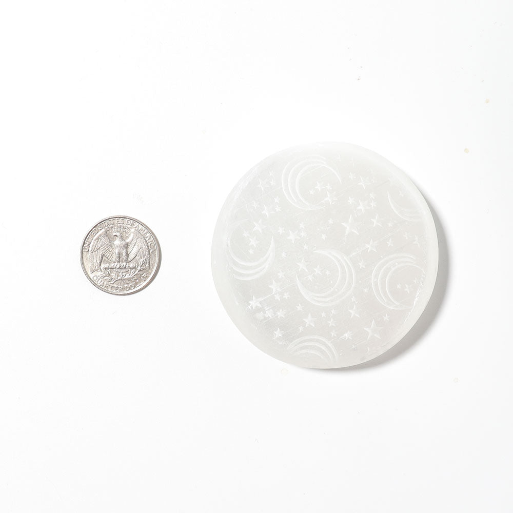 2.5 Inch Laser Engraved Selenite Palm Stone for Meditation