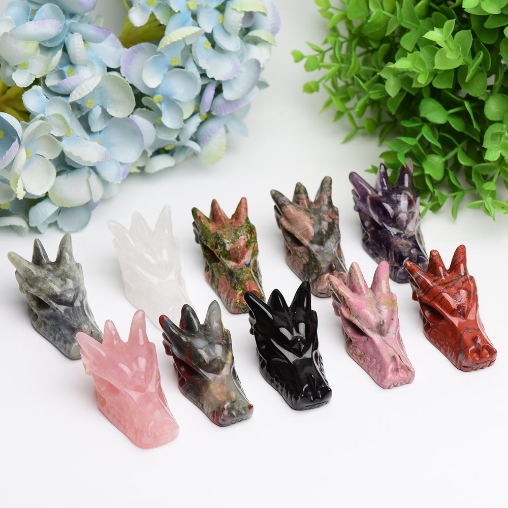 2.5 inch Mixed Crystal Dragon Head Carving Figurine