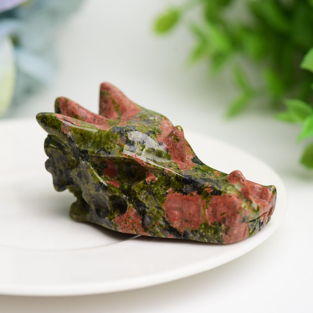 2,5 Zoll gemischte Kristall-Schnitzfigur mit Drachenkopf