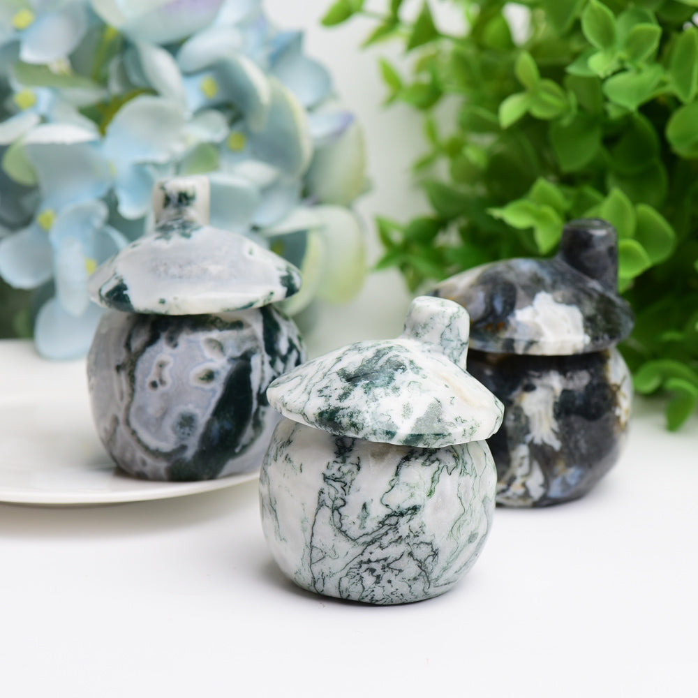 2.5 Inch Moss Agate Mushroom Crystal Figurine for Healing