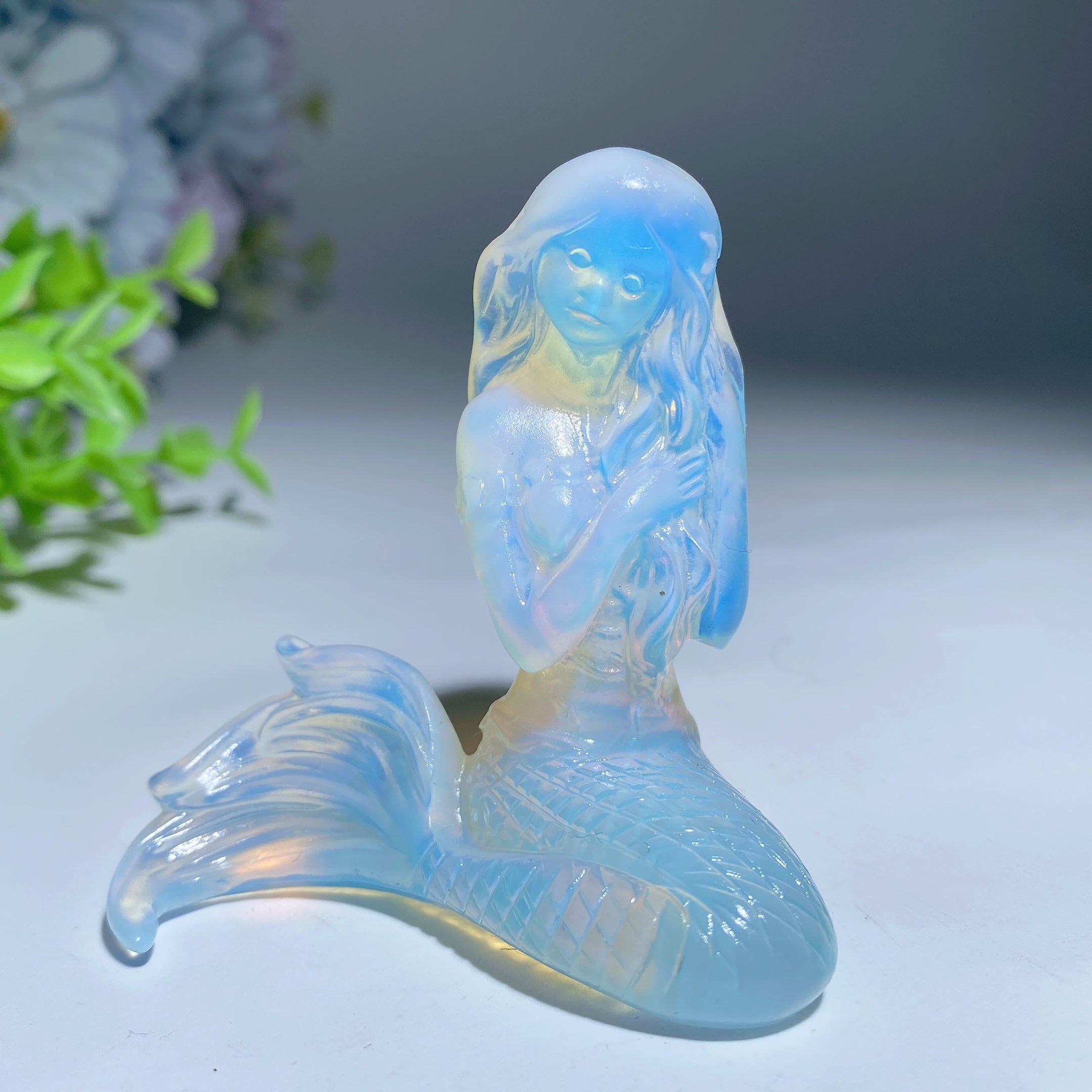 2.5 Inch Pink Opalite Mermaid Crystal Figurine Carving