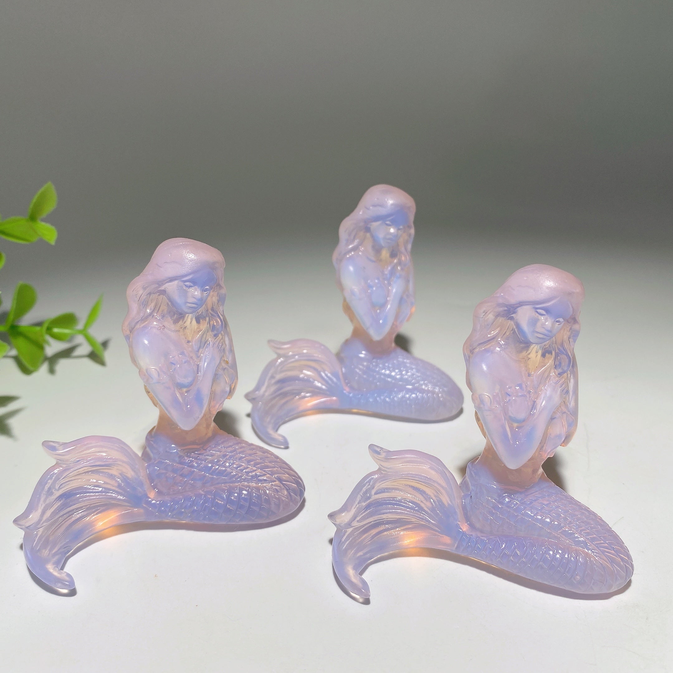 2.5 Inch Pink Opalite Mermaid Crystal Figurine Carving