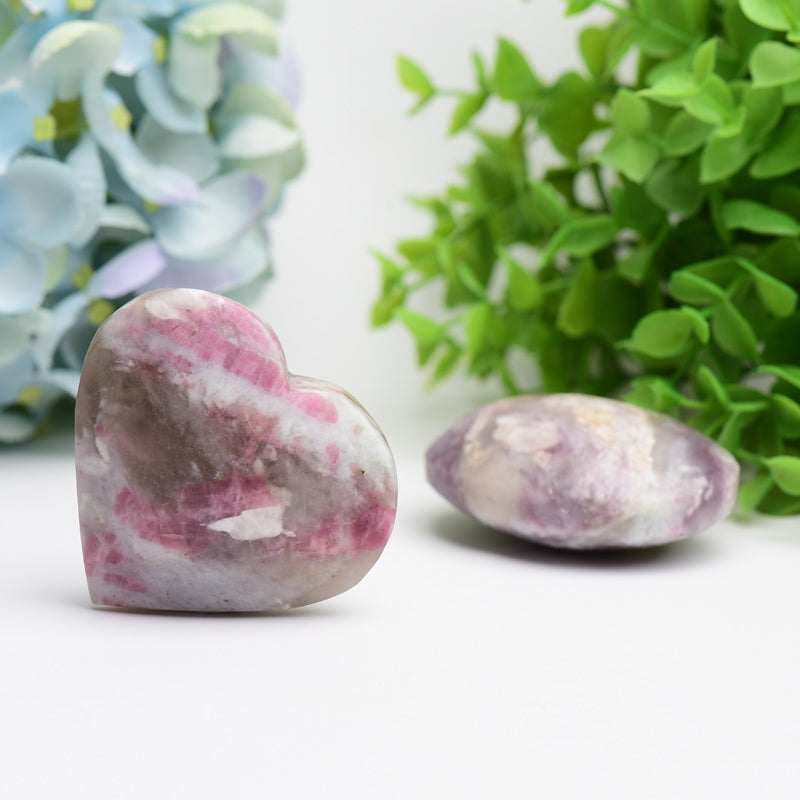 2.5-inch Pink Tourmaline Healing Palm & Heart Stone
